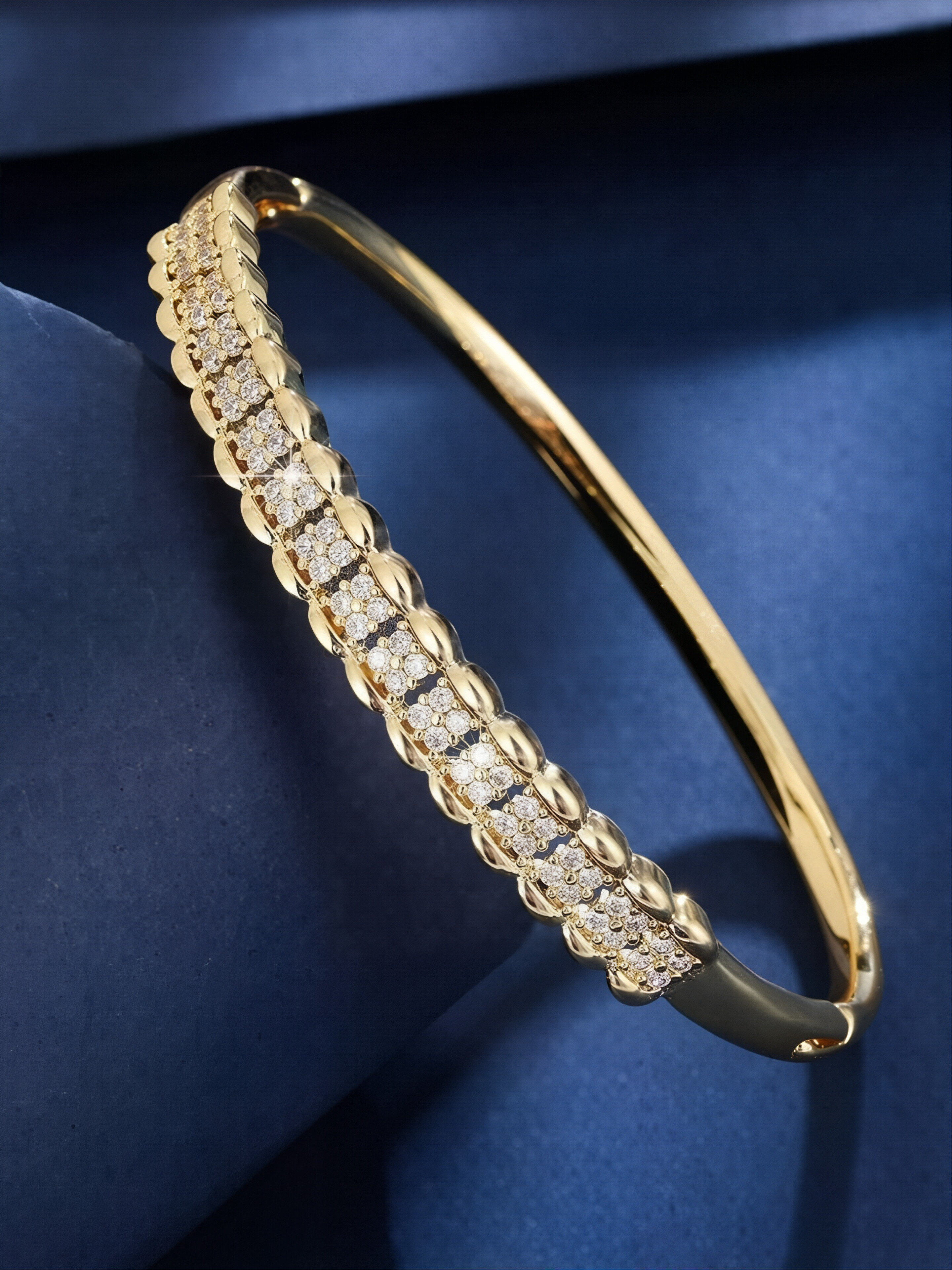 Gold Bangle Bracelet with Shimmering Zirconia