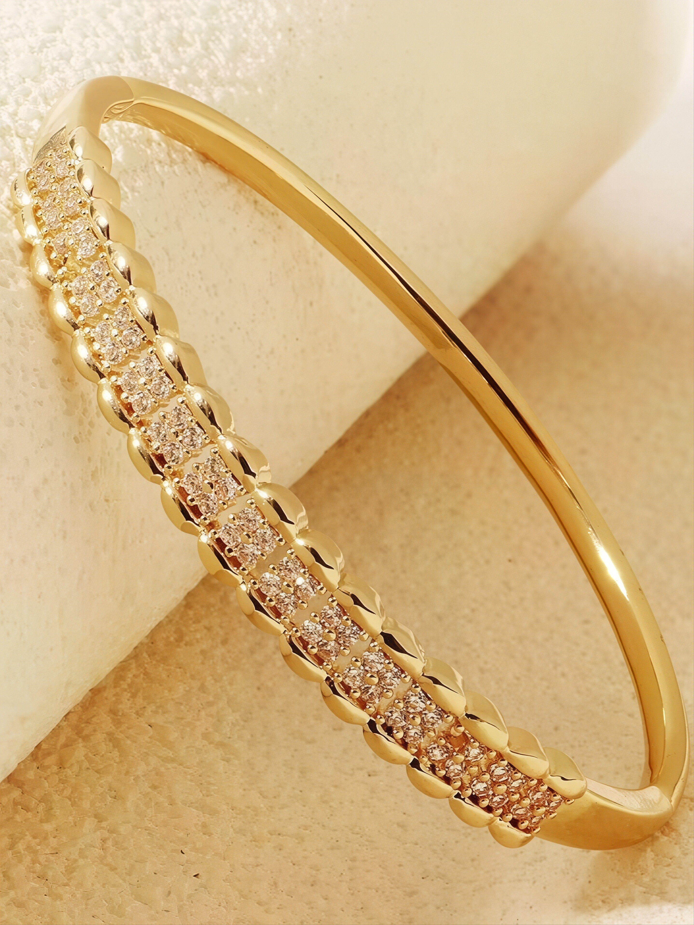 Gold Bangle Bracelet with Shimmering Zirconia
