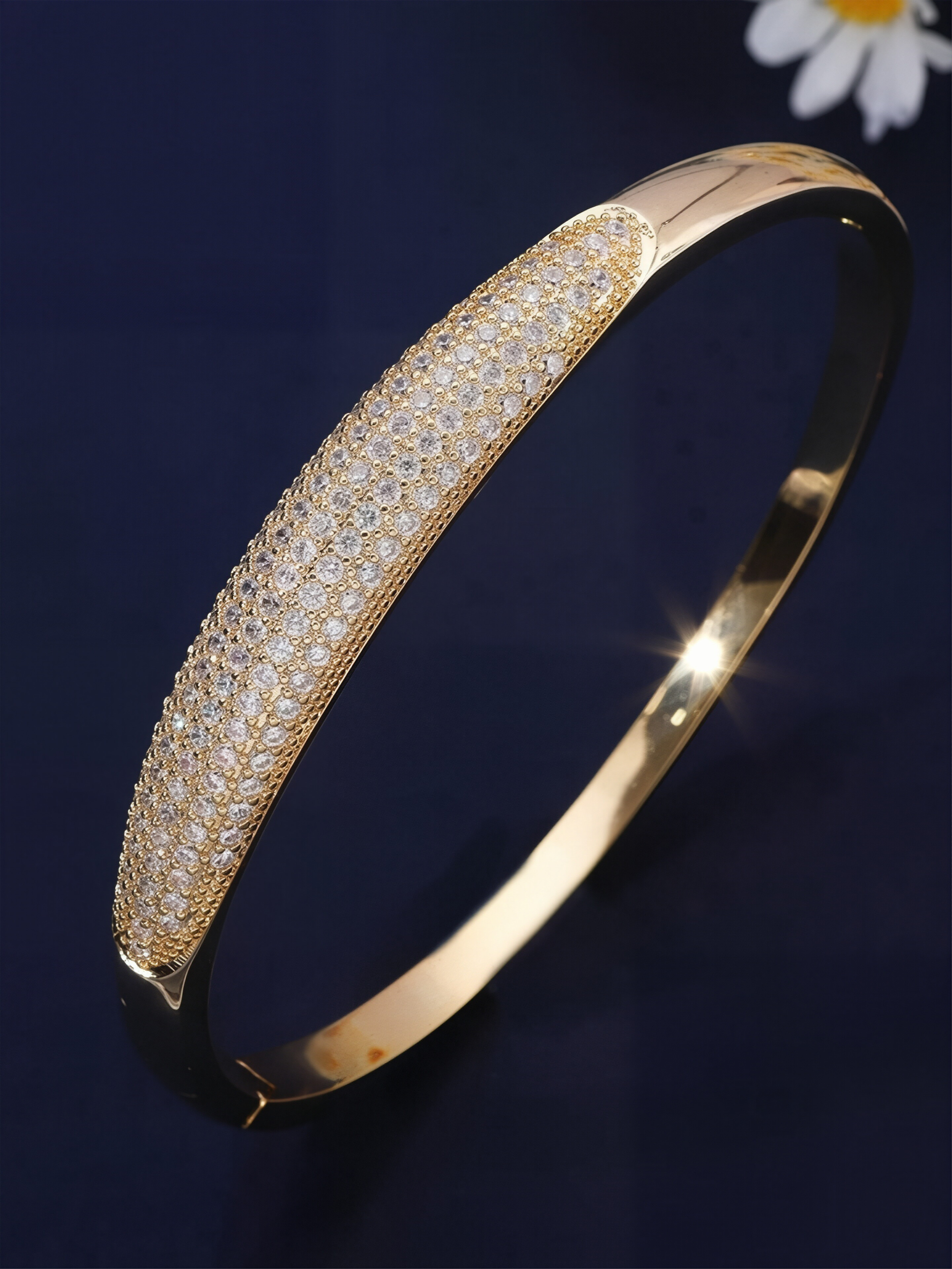 Gold Bangle Bracelet with Zirconia