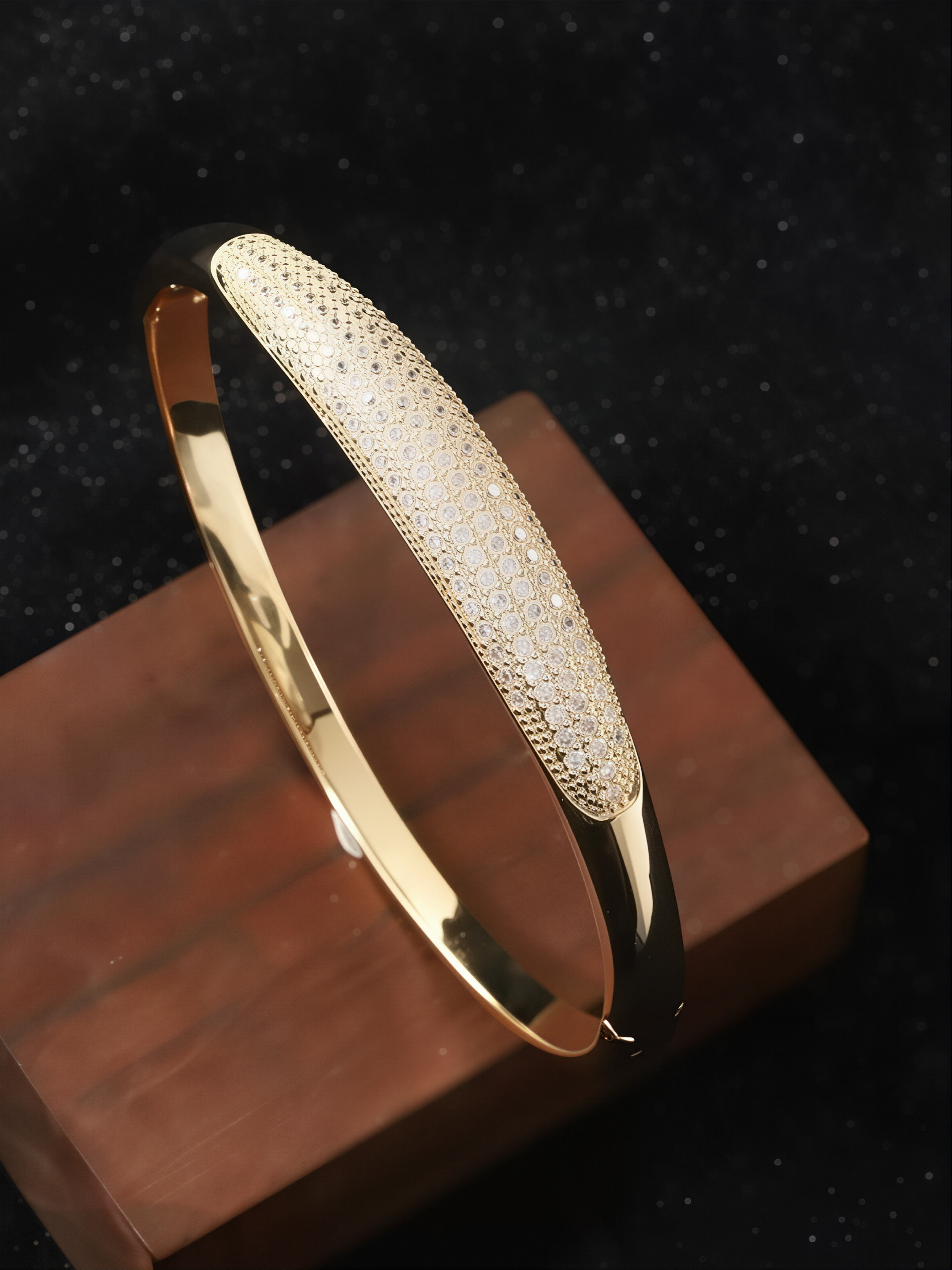 Gold Bangle Bracelet with Zirconia