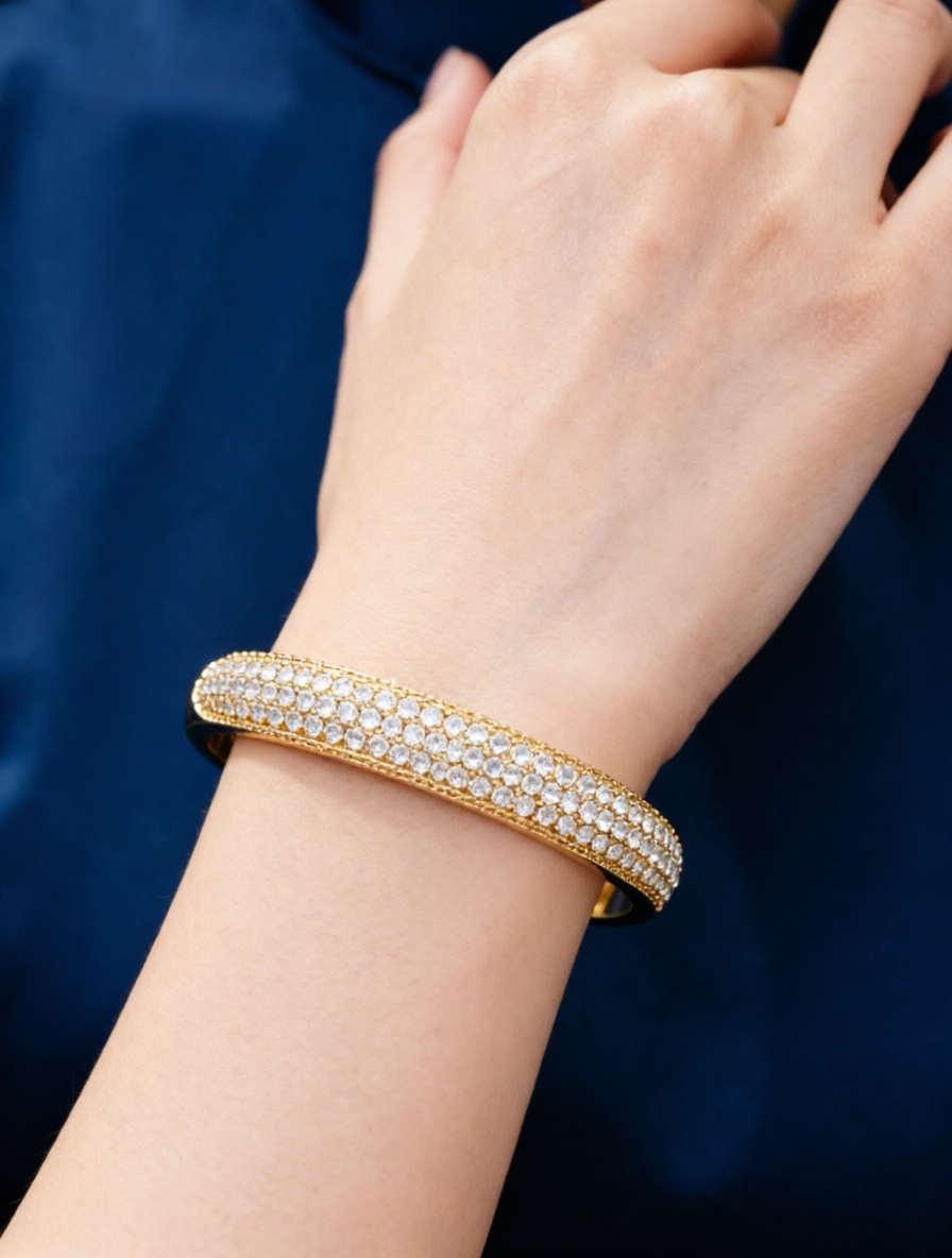 Gold Bangle Bracelet with Zirconia