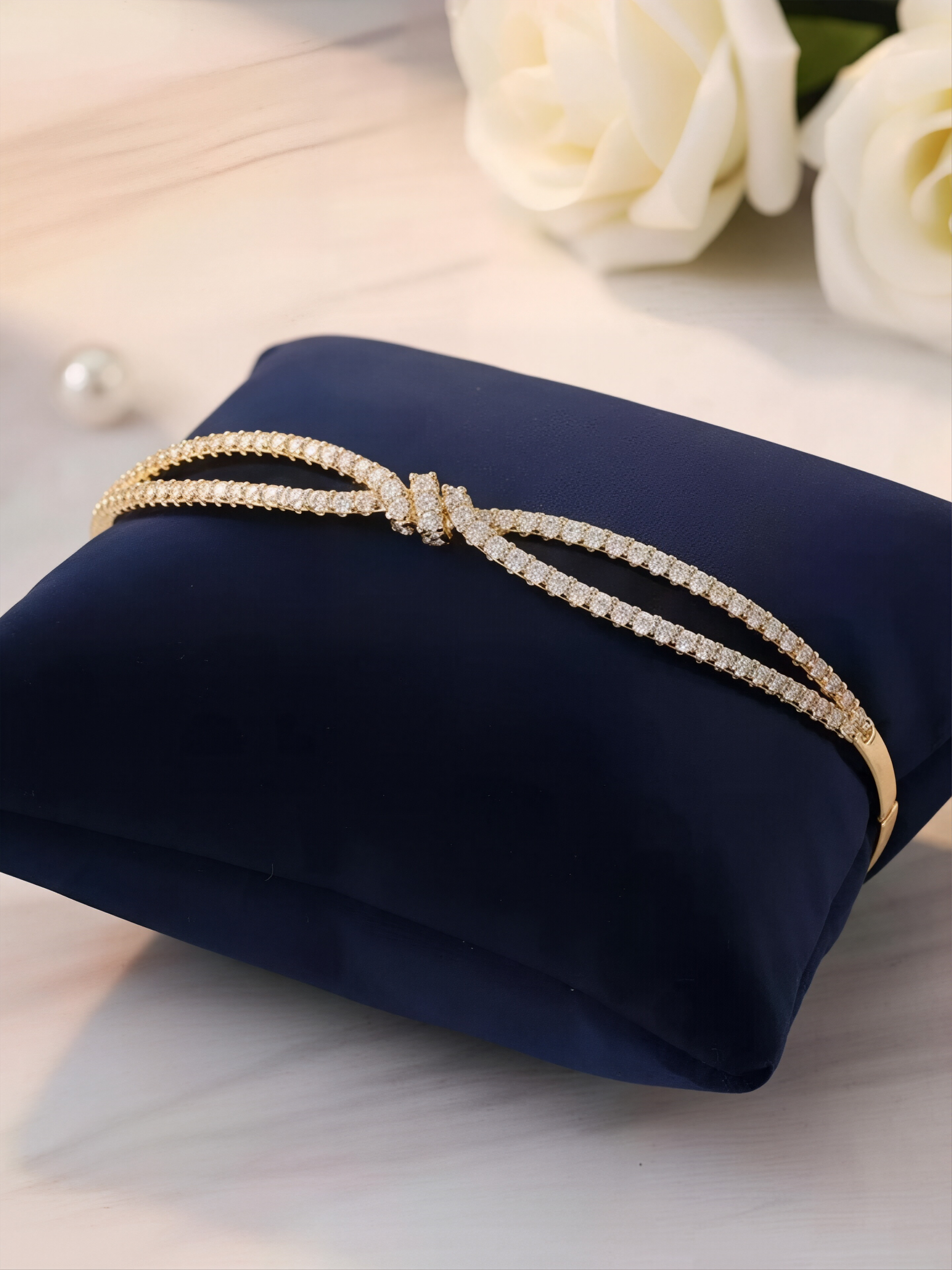 Gold-Plated Zircon Knot Bangle Bracelet
