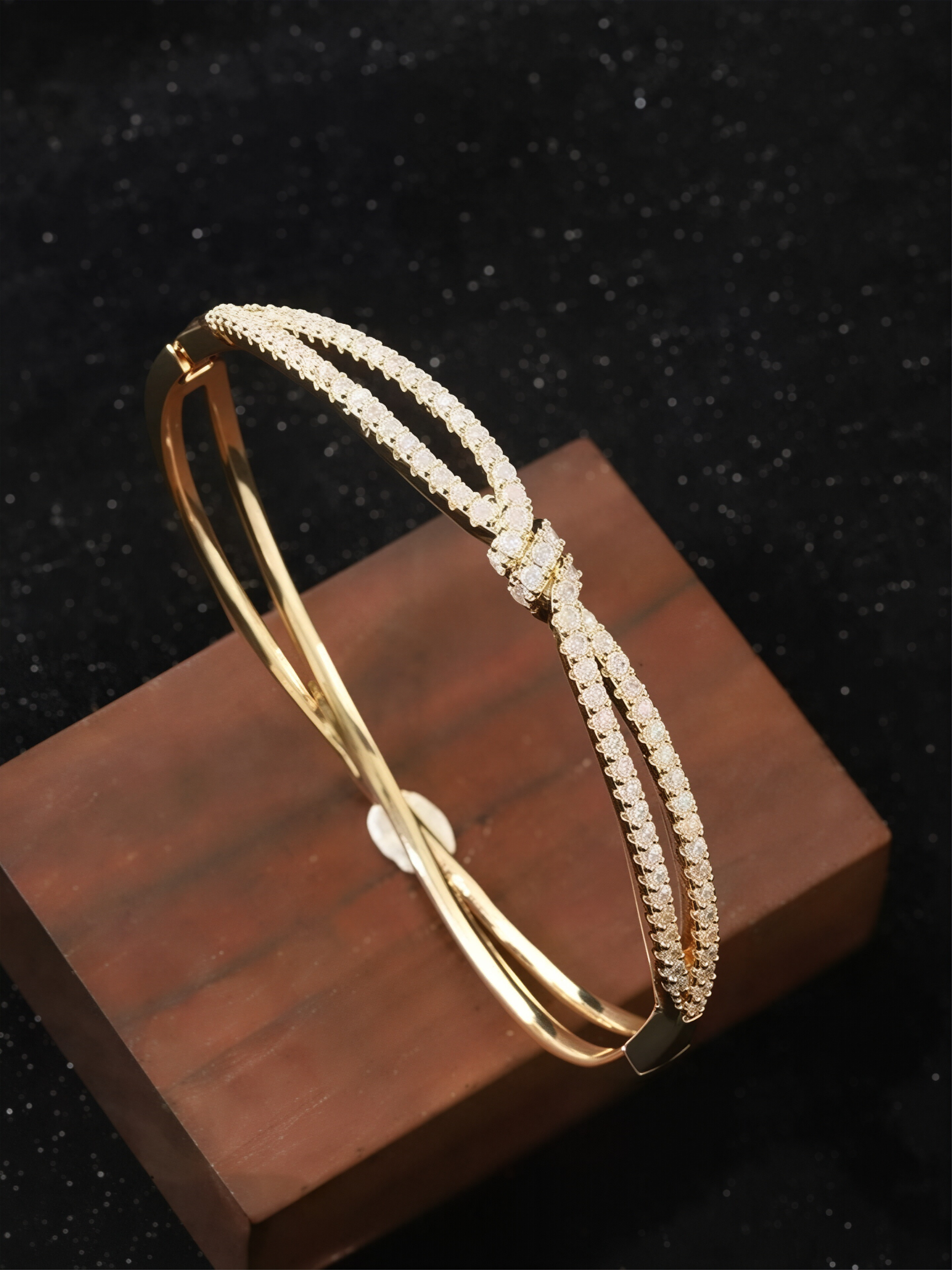 Gold-Plated Zircon Knot Bangle Bracelet