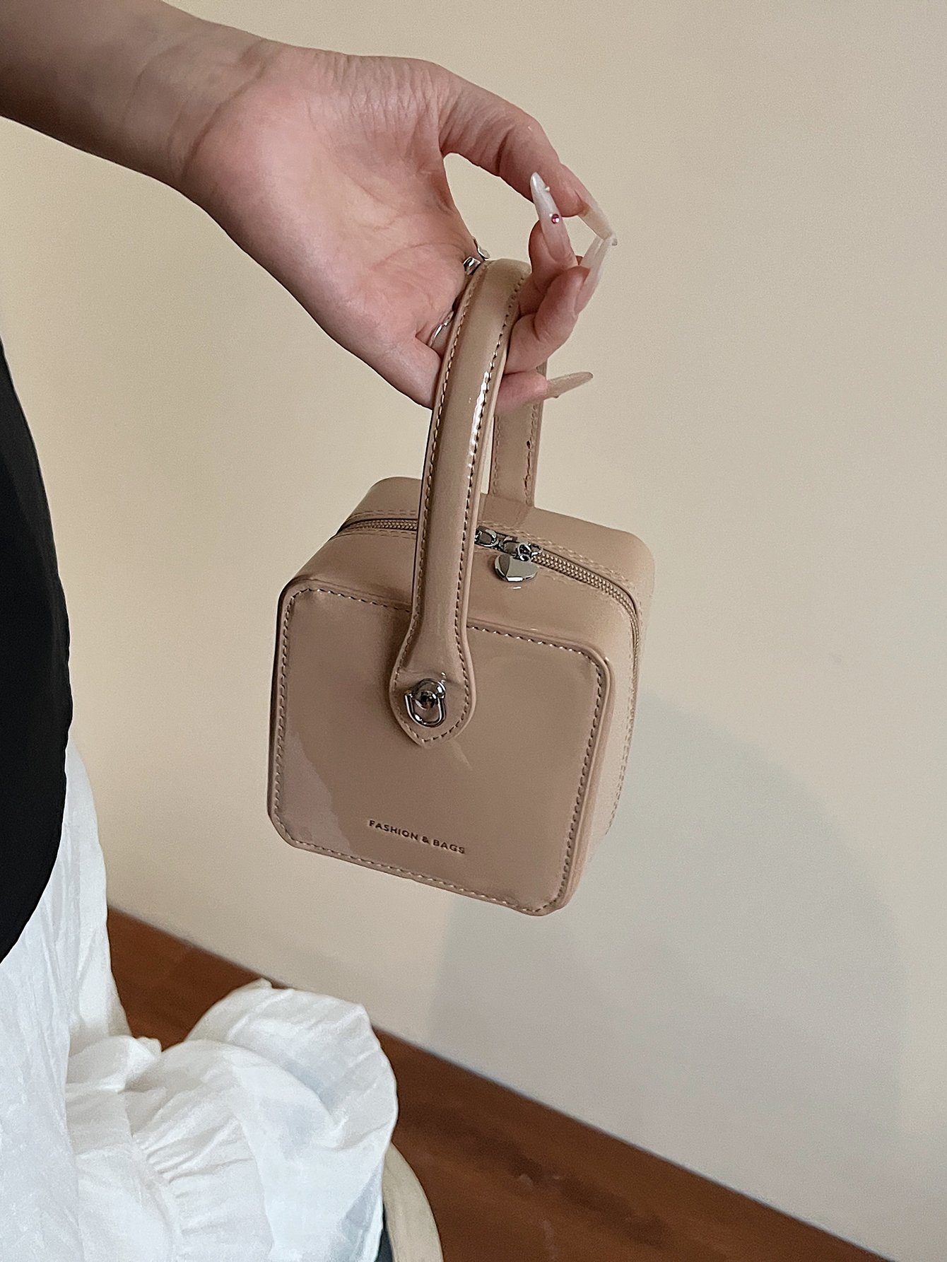 Khaki Patent Crossbody Bag