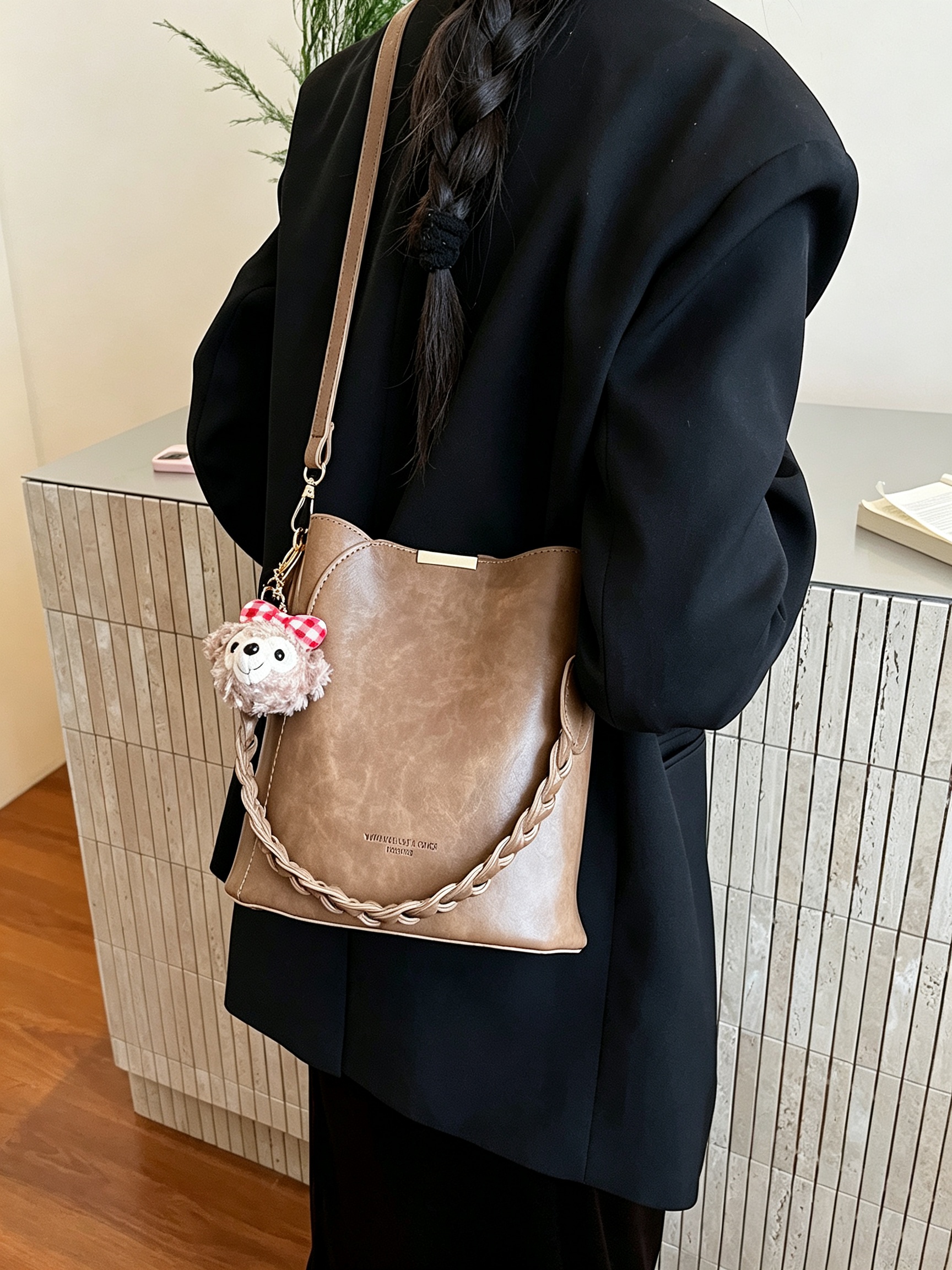Khaki Crossbody Bag with Braided Detail