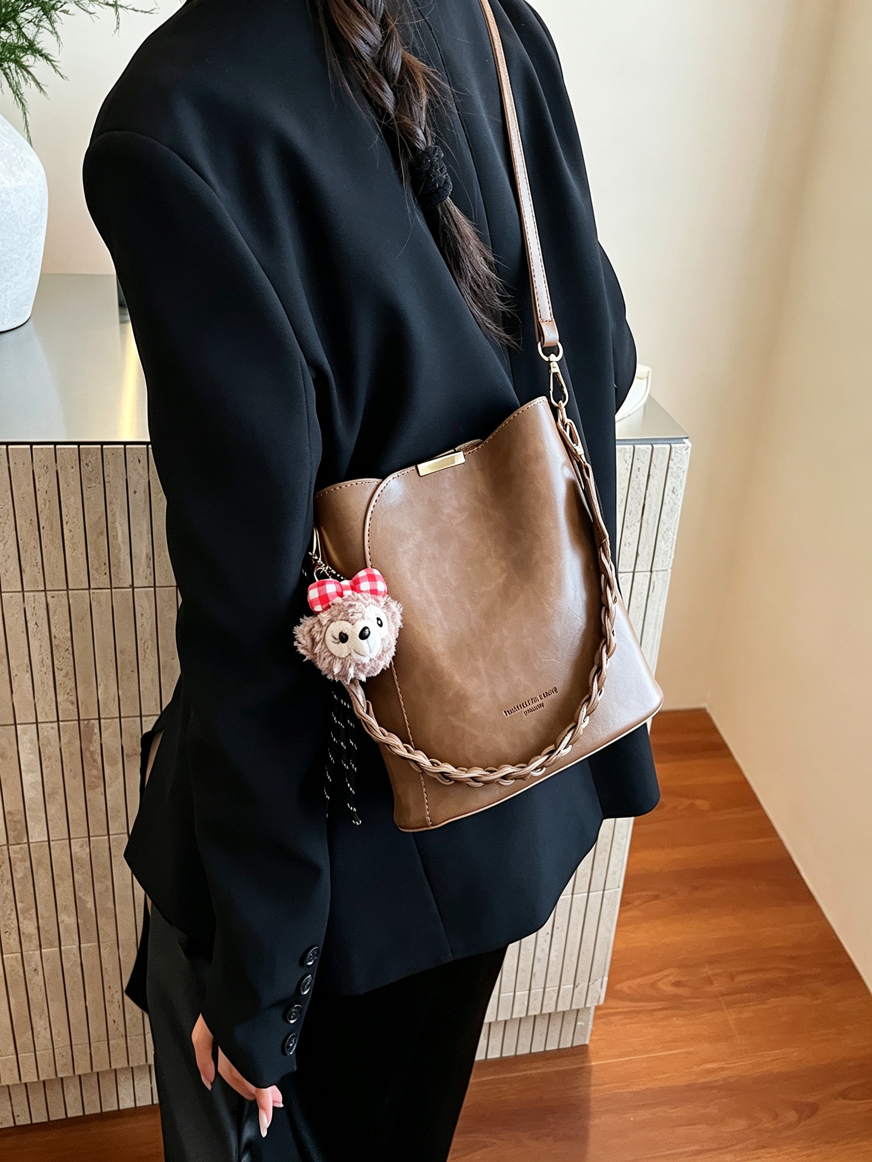 Khaki Crossbody Bag with Braided Detail