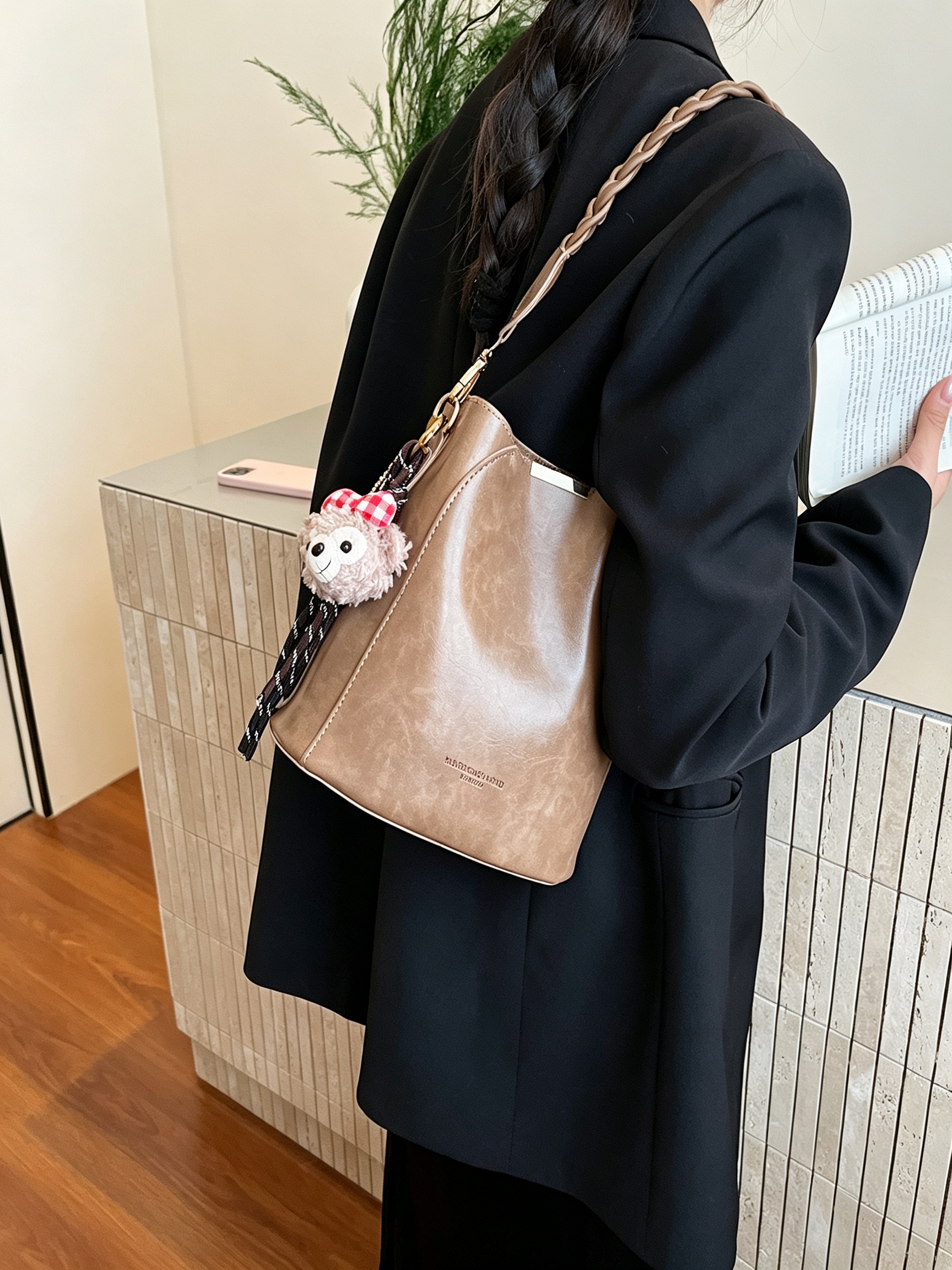 Khaki Crossbody Bag with Braided Detail