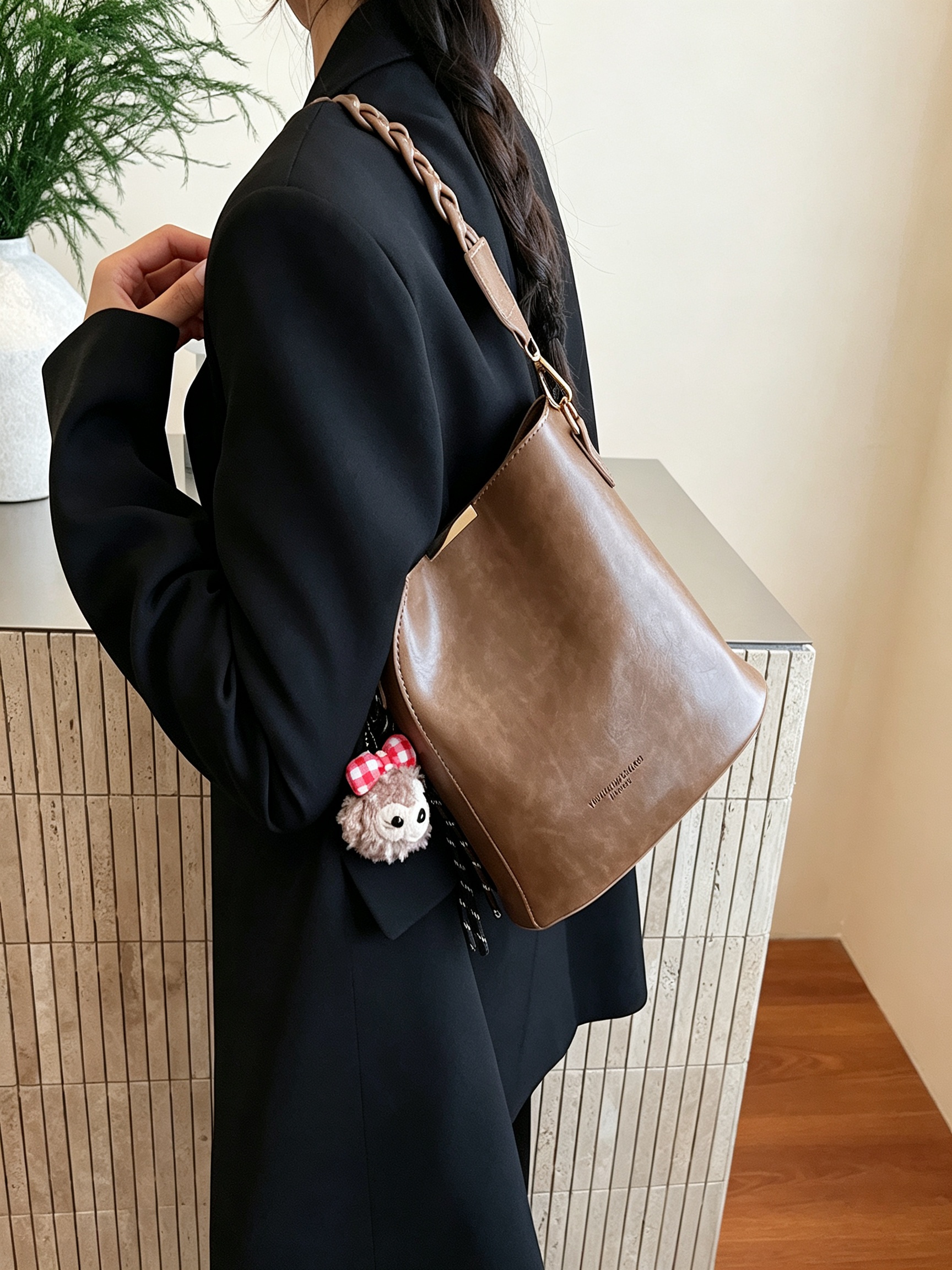 Khaki Crossbody Bag with Braided Detail