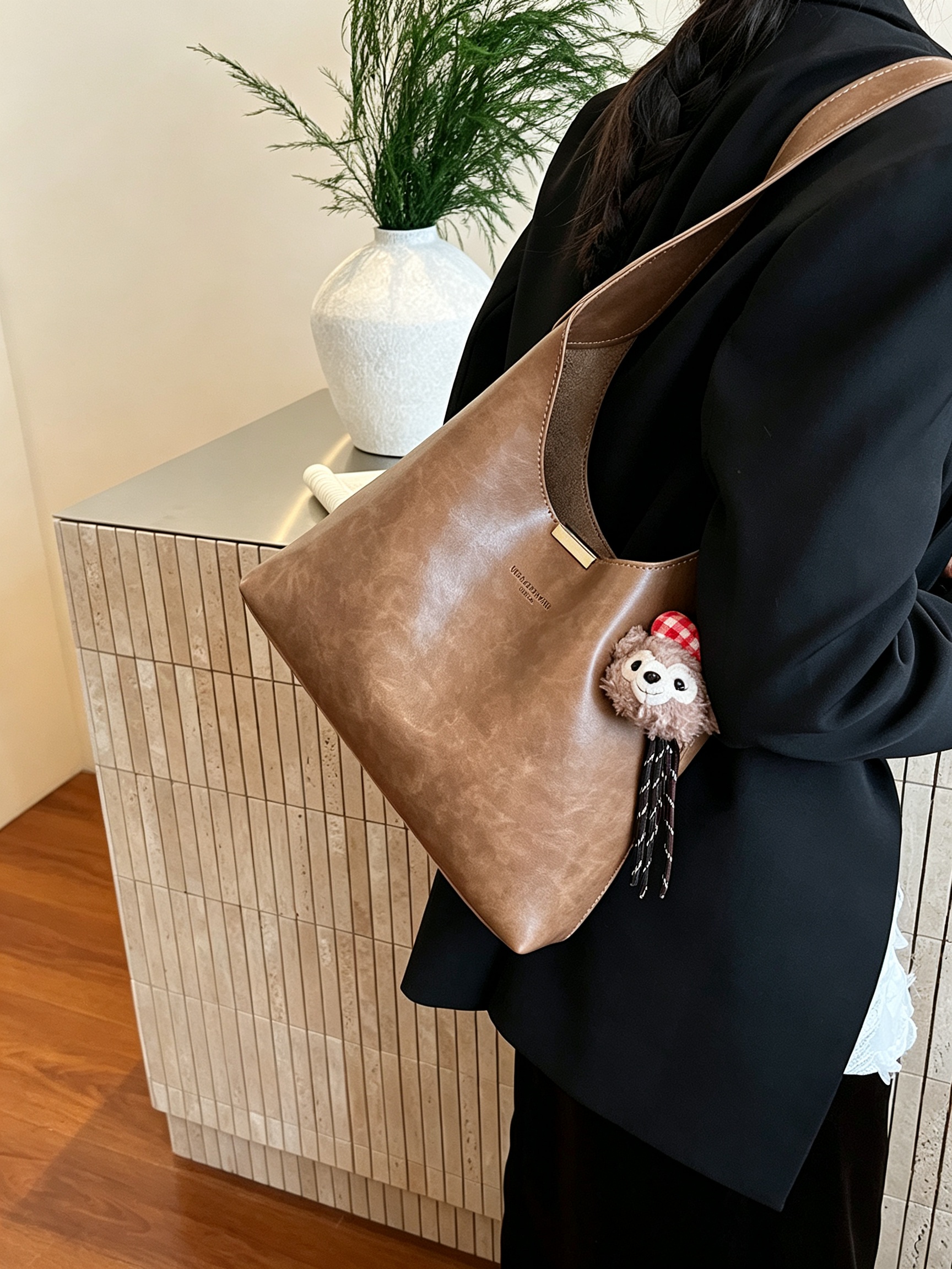 Khaki Solid Shoulder Bag
