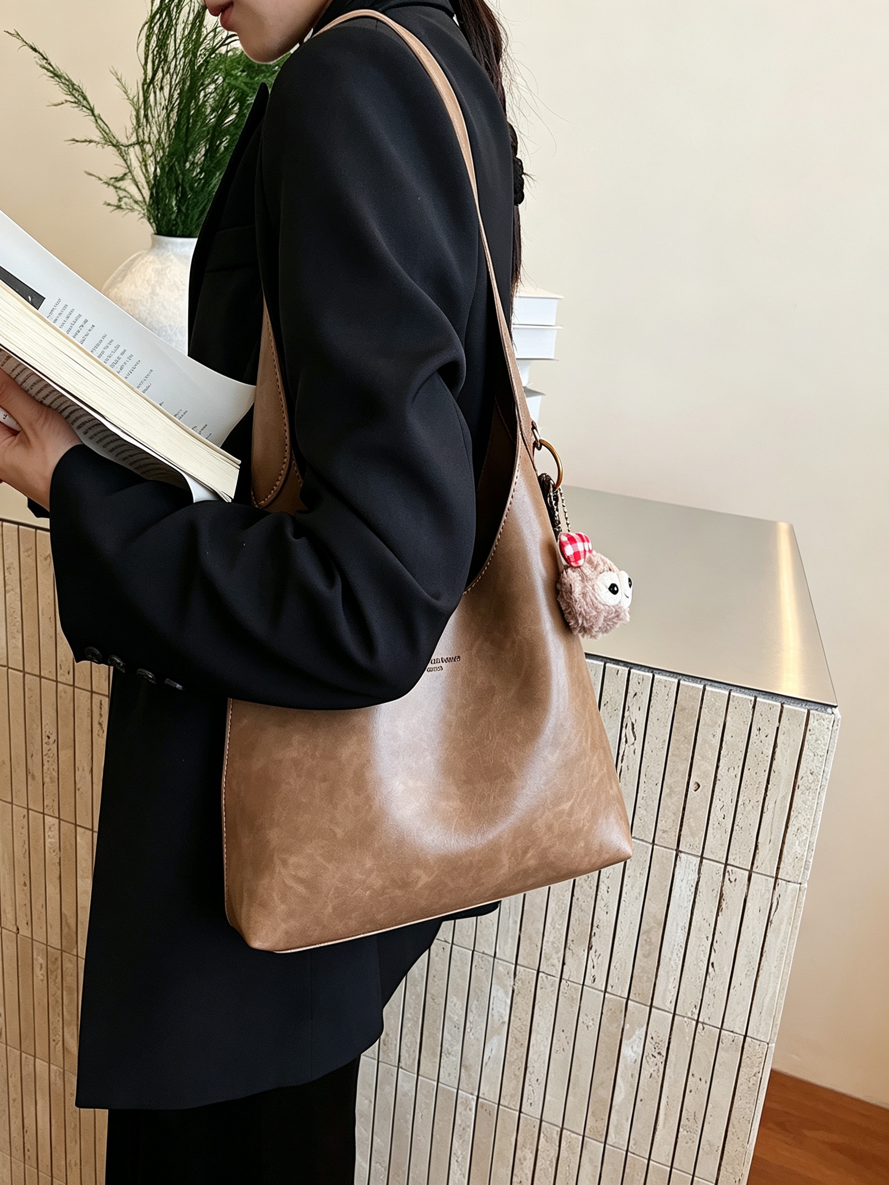 Khaki Solid Shoulder Bag