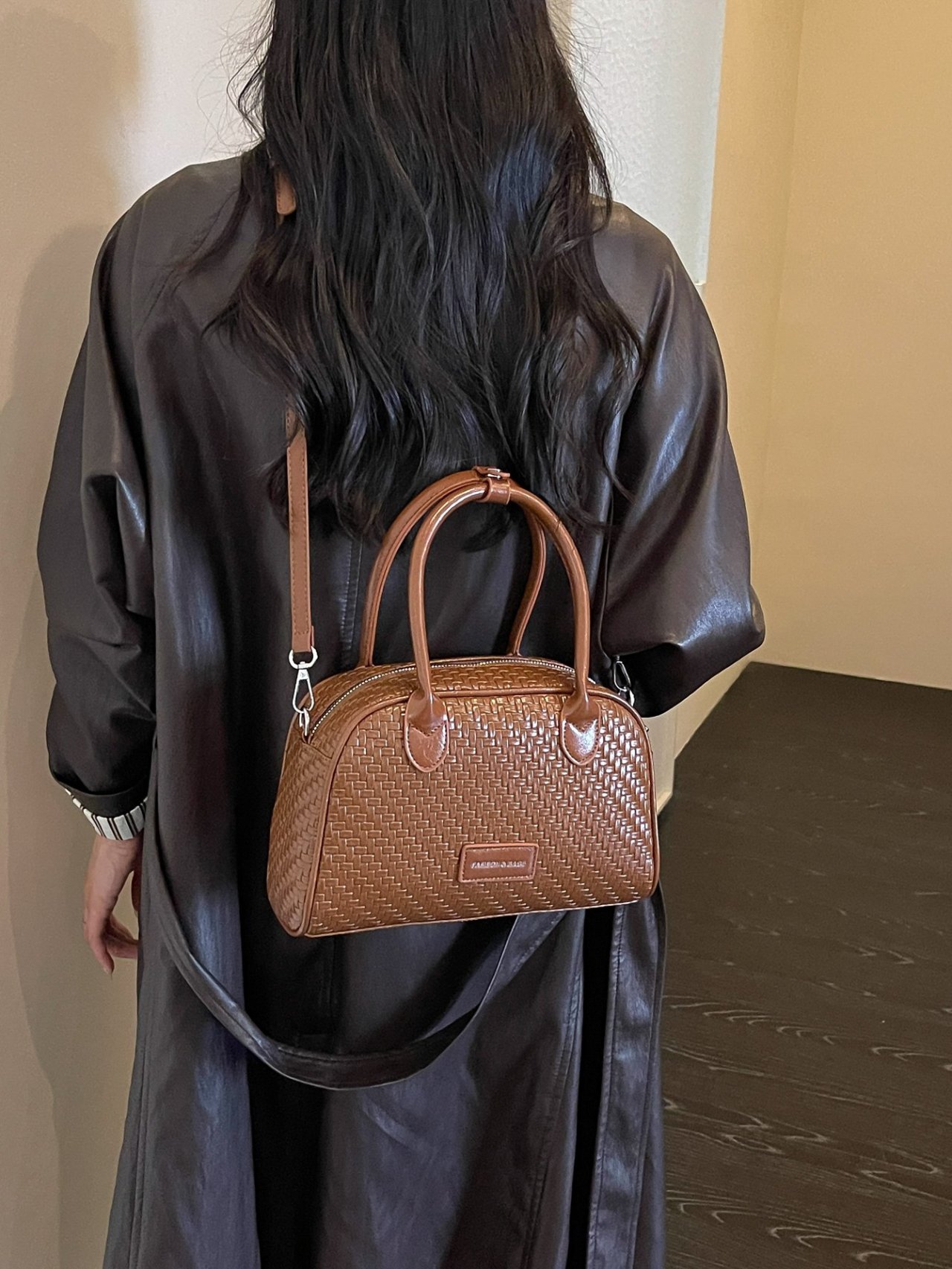 Brown Textured Crossbody with Strap