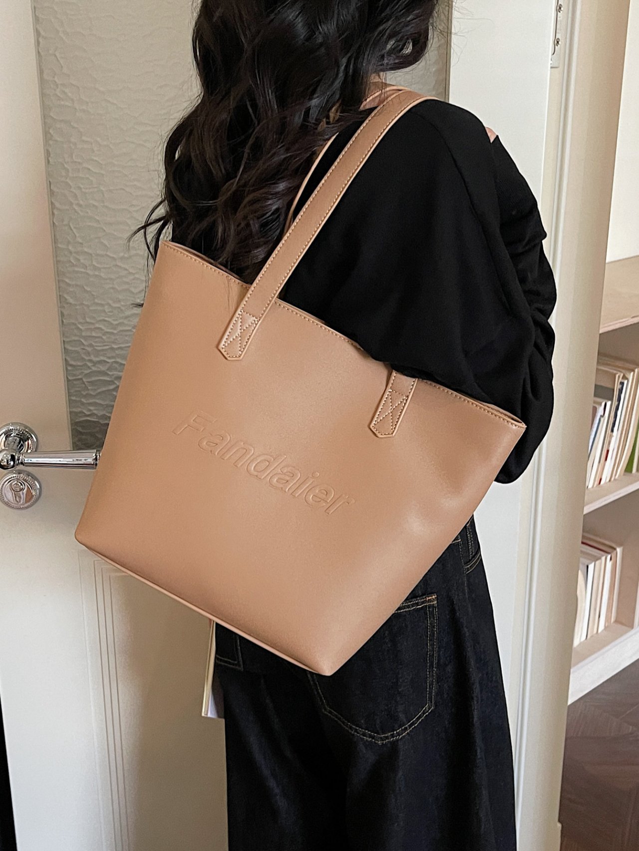 Khaki Embossed Shoulder Bag