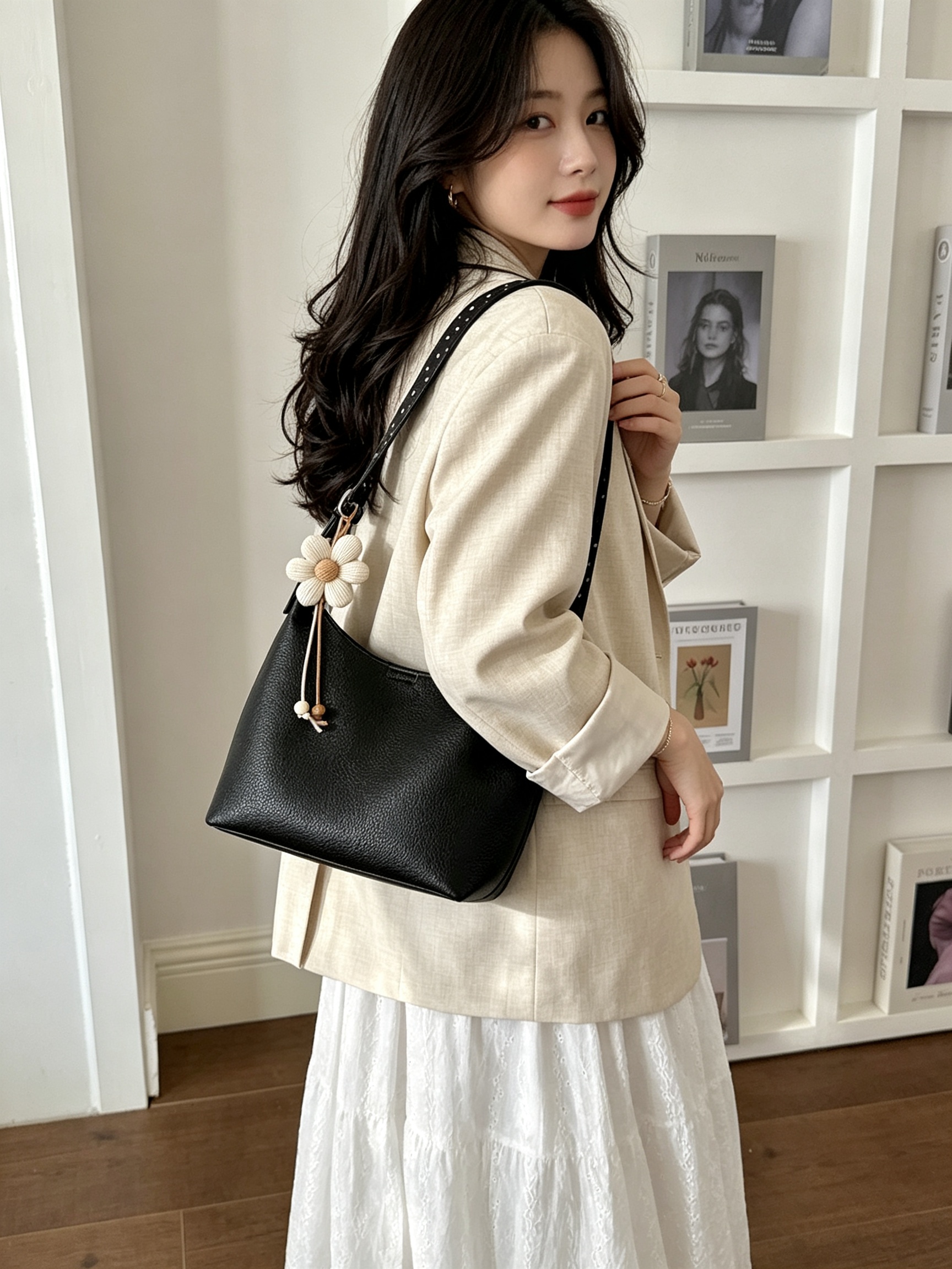 Black Solid Crossbody Bag