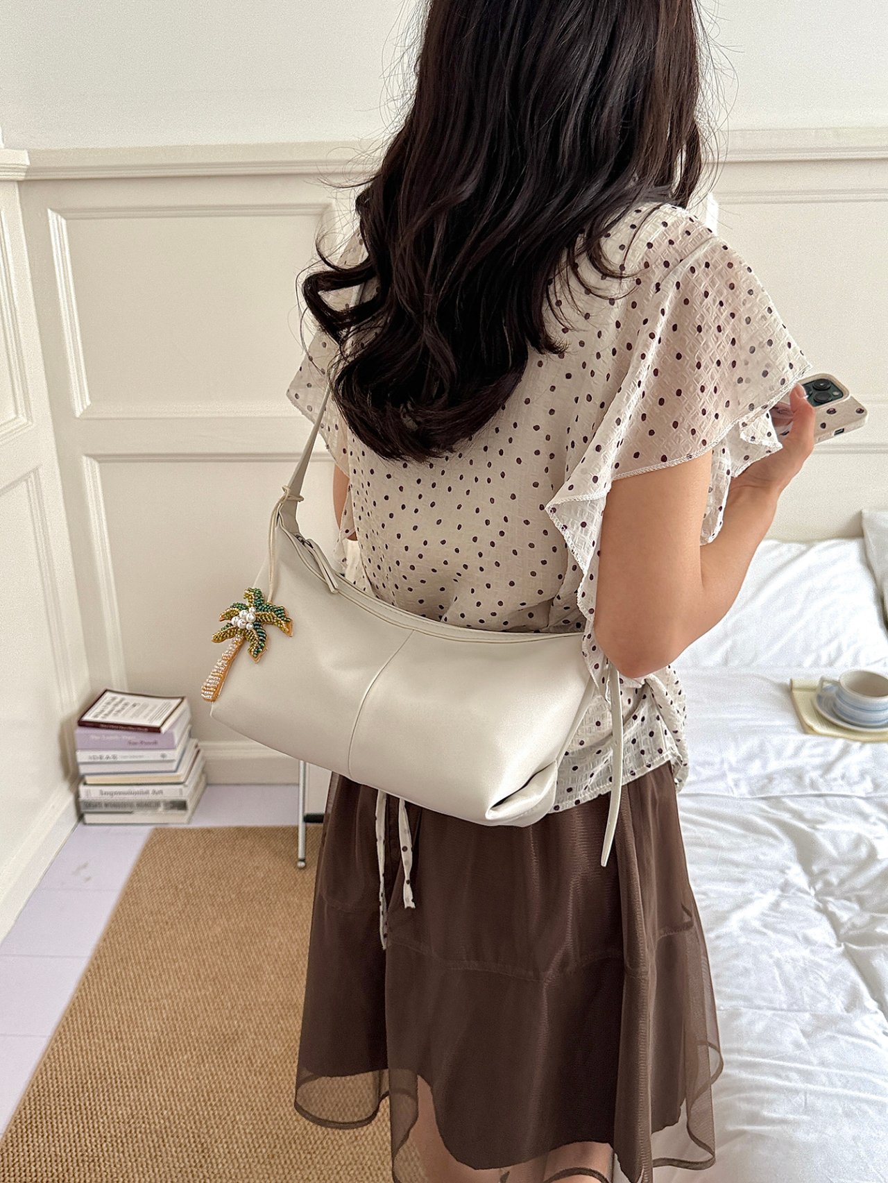 Grey Shoulder Bag with Palm Tree Charm