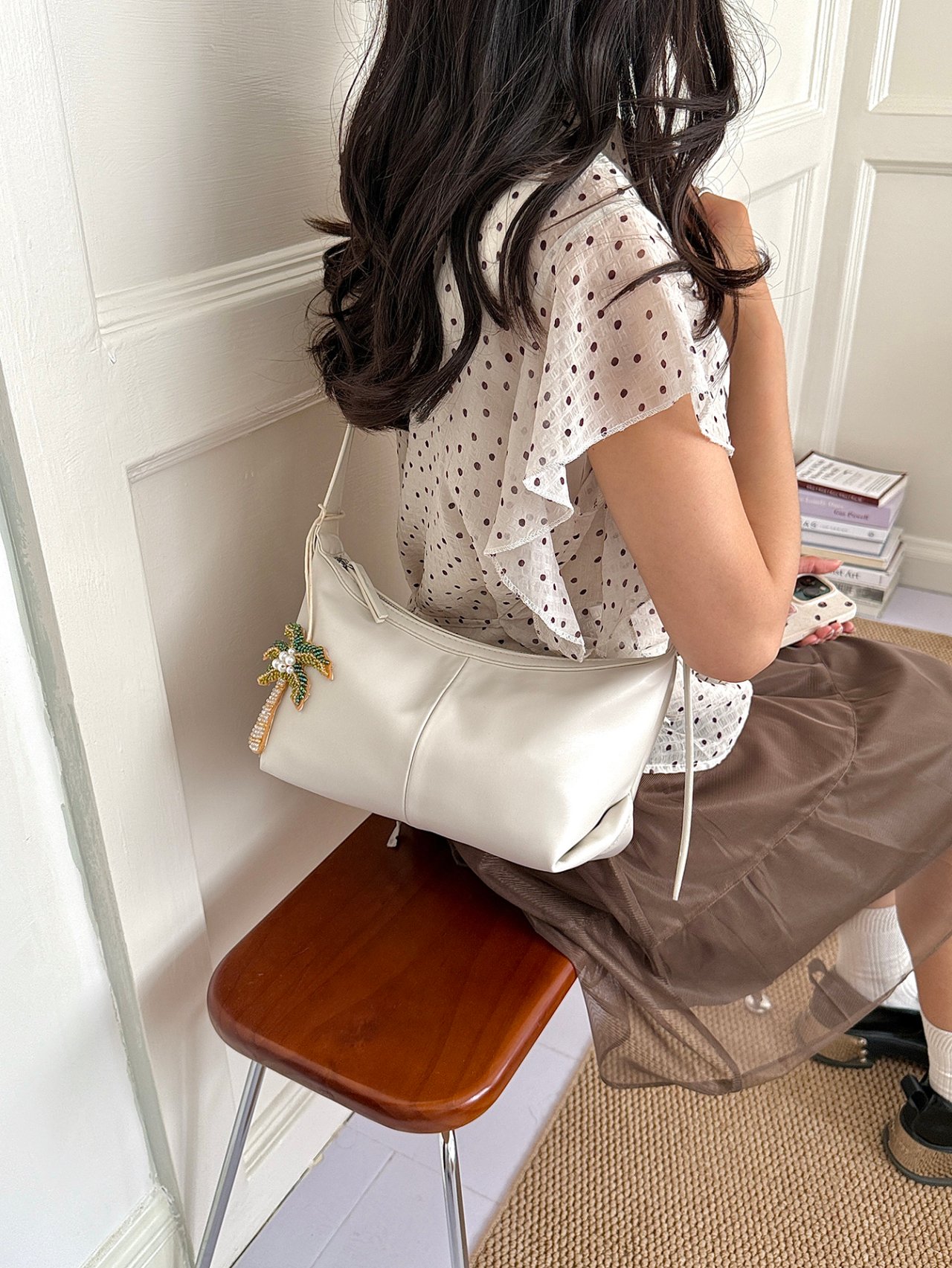 Grey Shoulder Bag with Palm Tree Charm