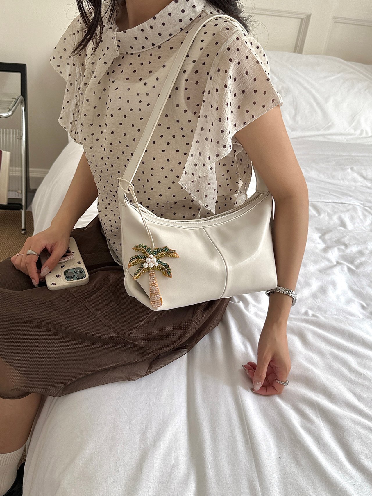 Grey Shoulder Bag with Palm Tree Charm