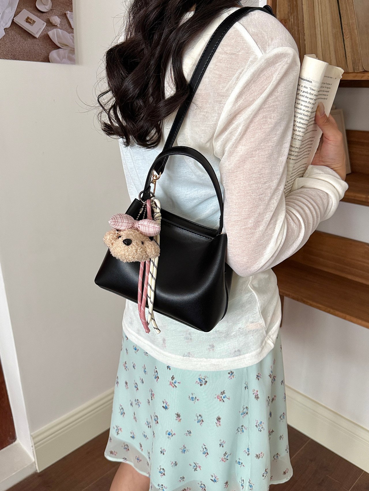 Black Handbag with Charm Detail