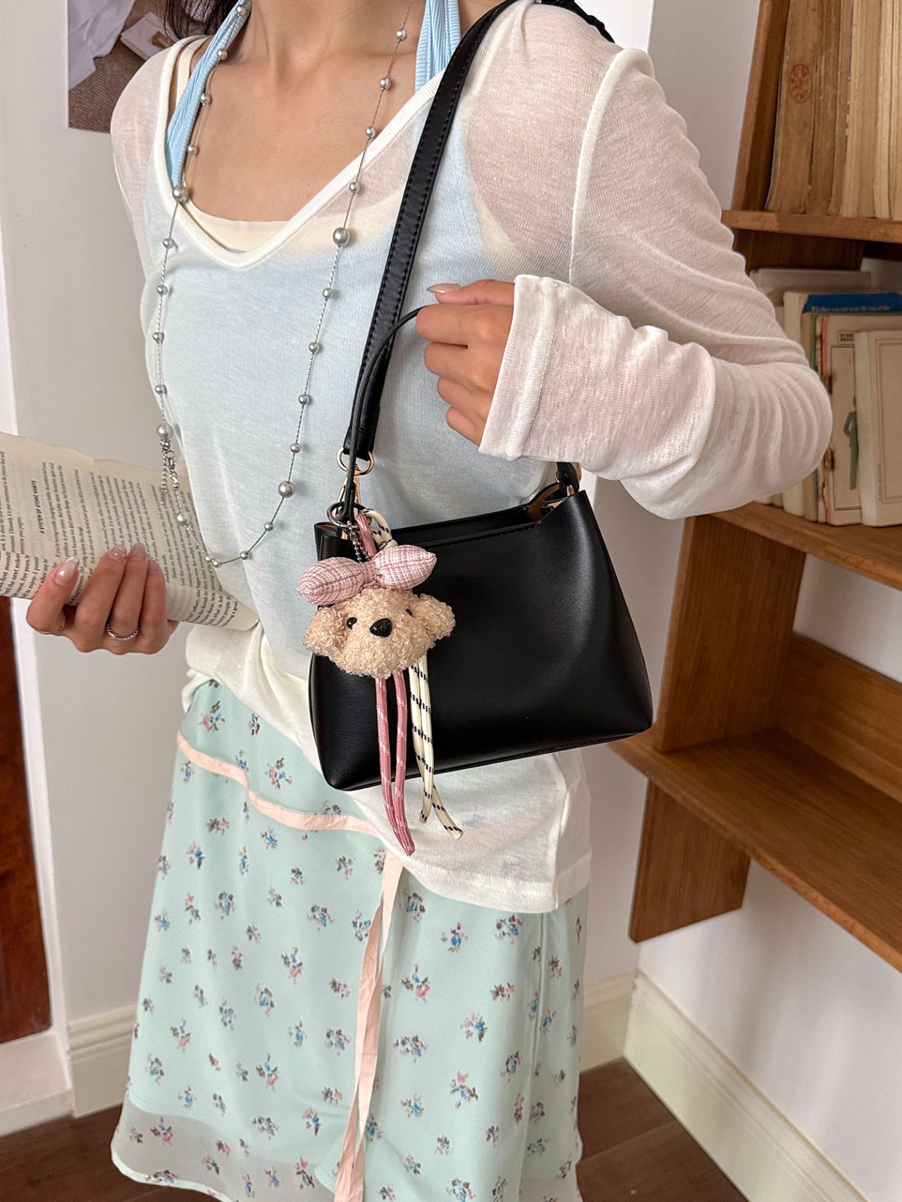 Black Handbag with Charm Detail