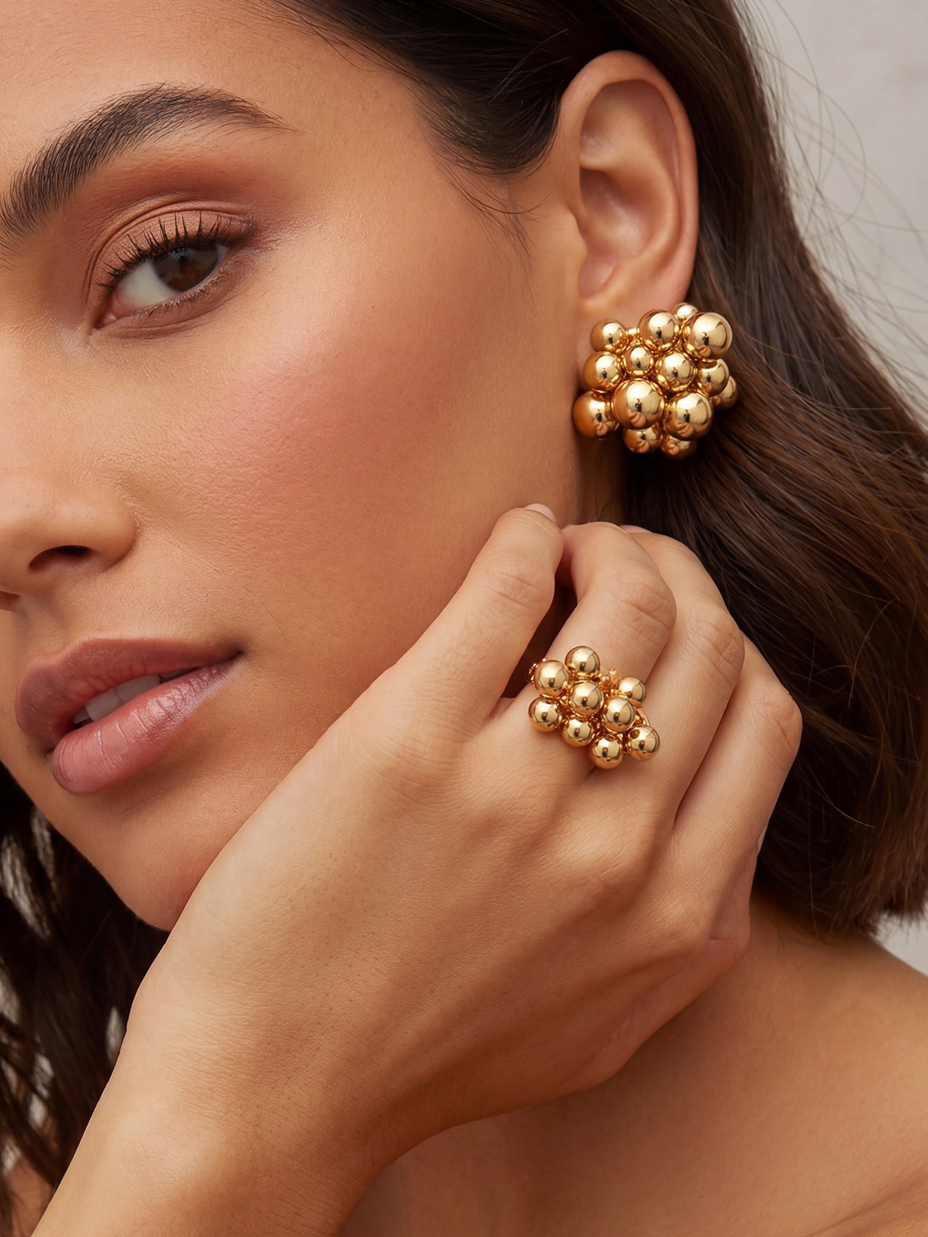 Gold Spherical Stud Earrings