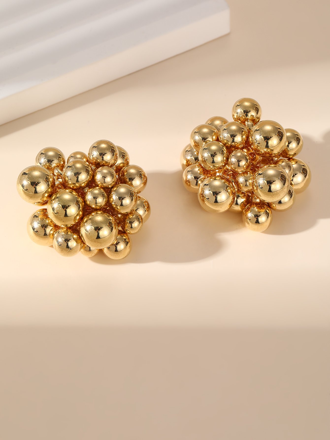 Gold Spherical Stud Earrings