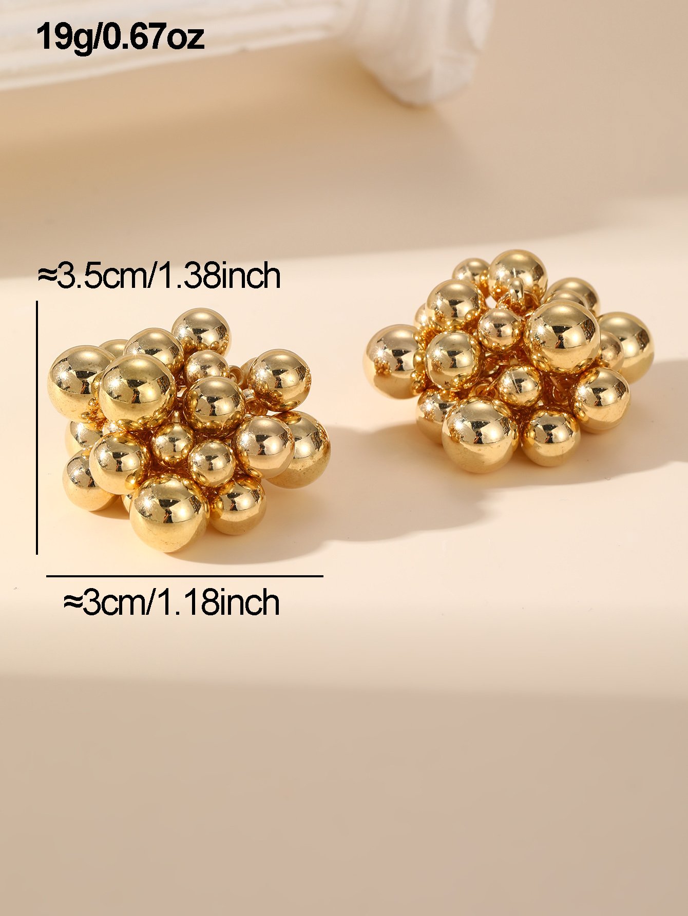 Gold Spherical Stud Earrings