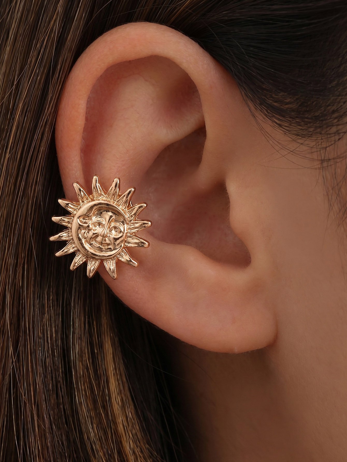 Gold Sun Face Ear Cuff 