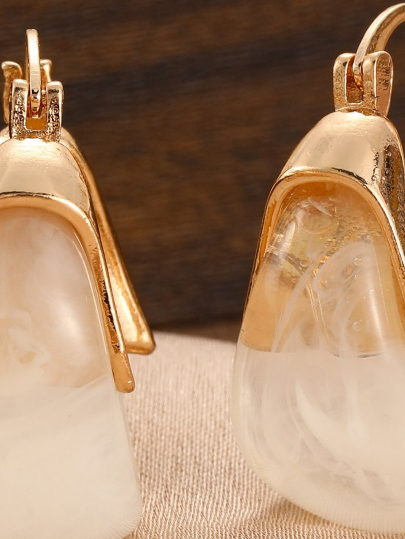 Gold and White Swirl Hoop Earrings