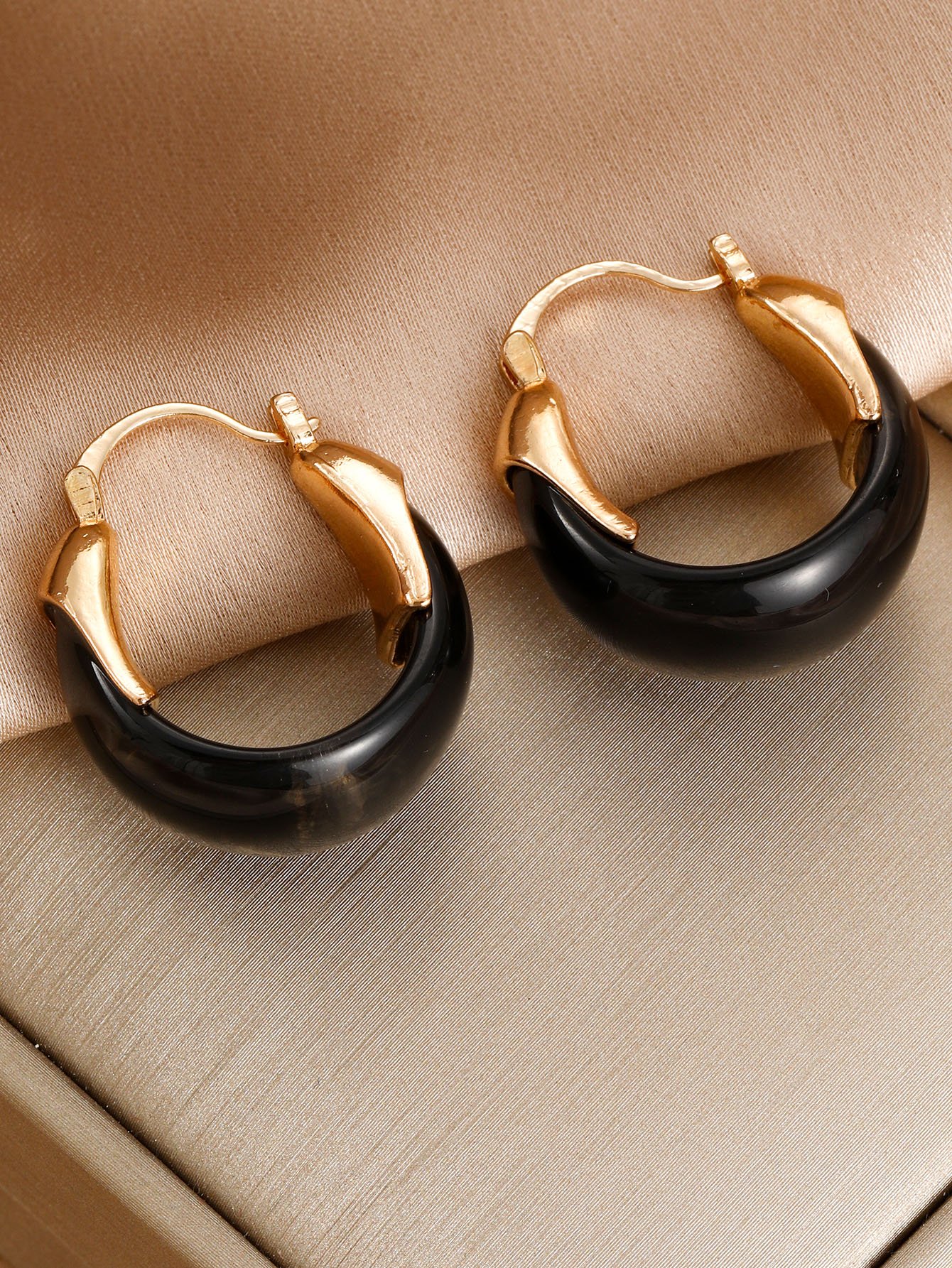 Gold-Tone Hoop Earrings with Dark Teardrop Accent
