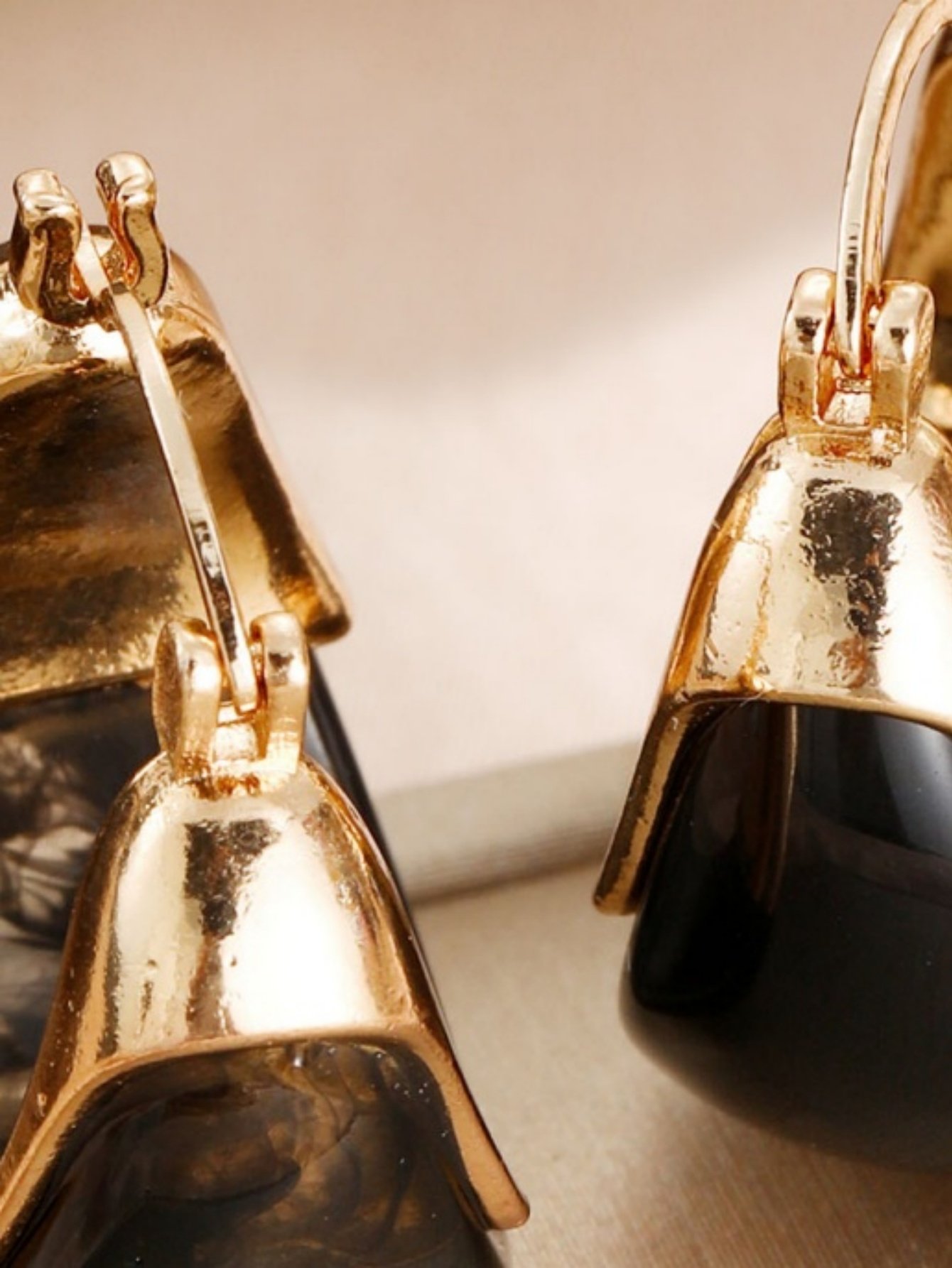 Gold-Tone Hoop Earrings with Dark Teardrop Accent