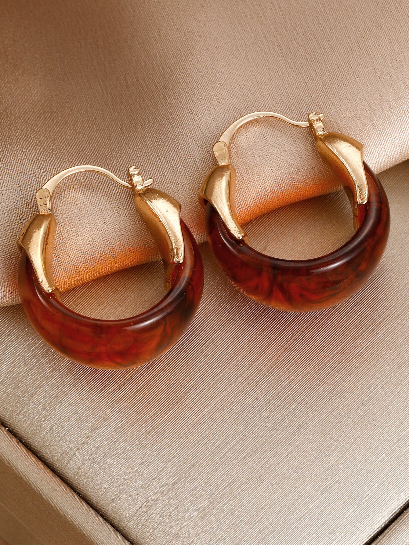 Golden Tone Amber Drop Hoop Earrings