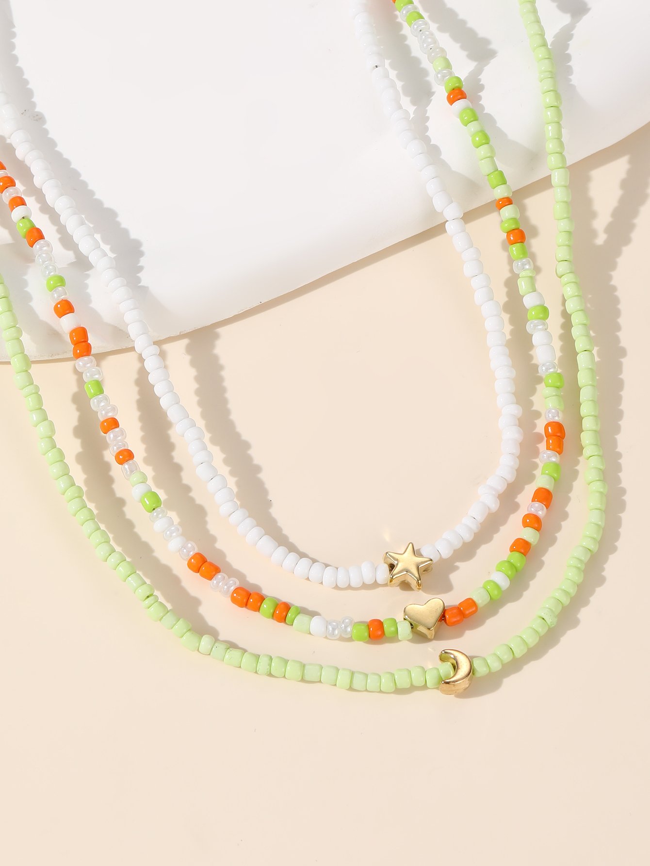 Multi-Color Beaded Layered Necklace Set with Charms