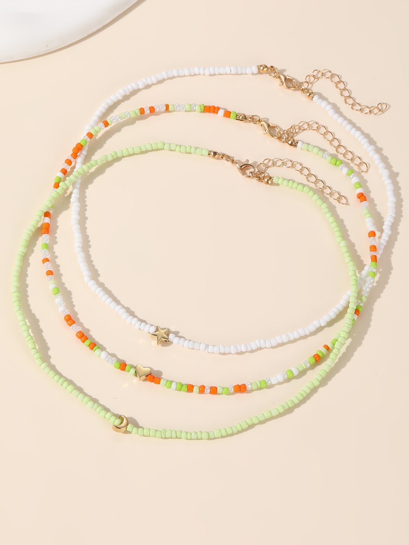 Multi-Color Beaded Layered Necklace Set with Charms