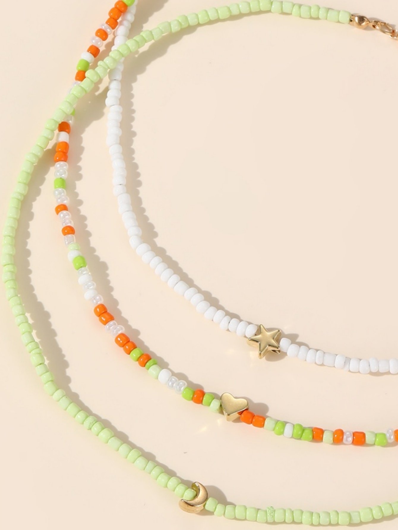 Multi-Color Beaded Layered Necklace Set with Charms