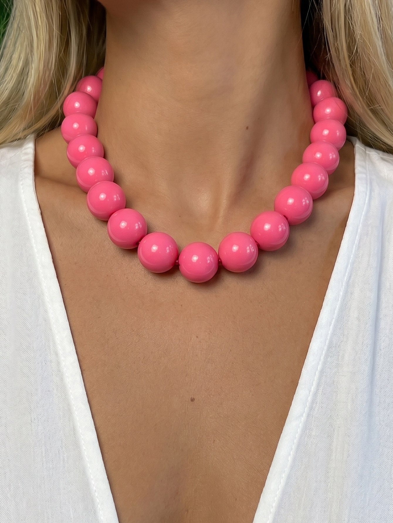 Dark Pink Beaded Necklace