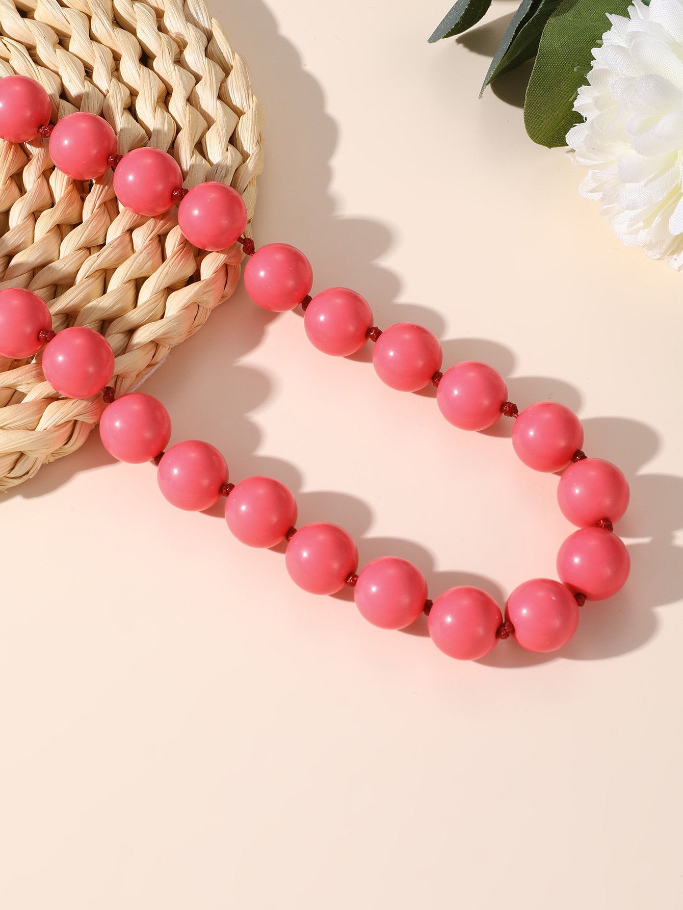 Dark Pink Beaded Necklace