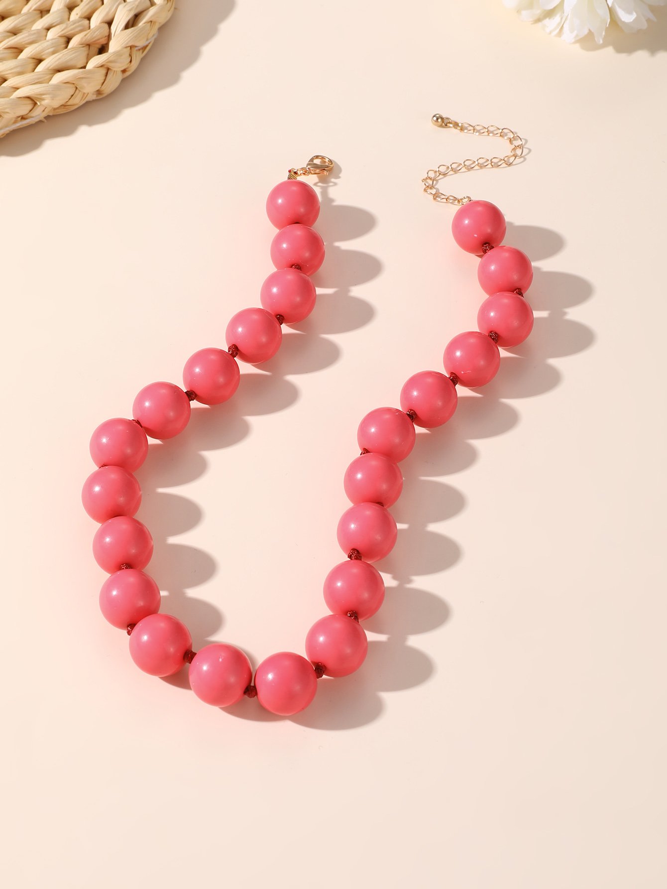 Dark Pink Beaded Necklace