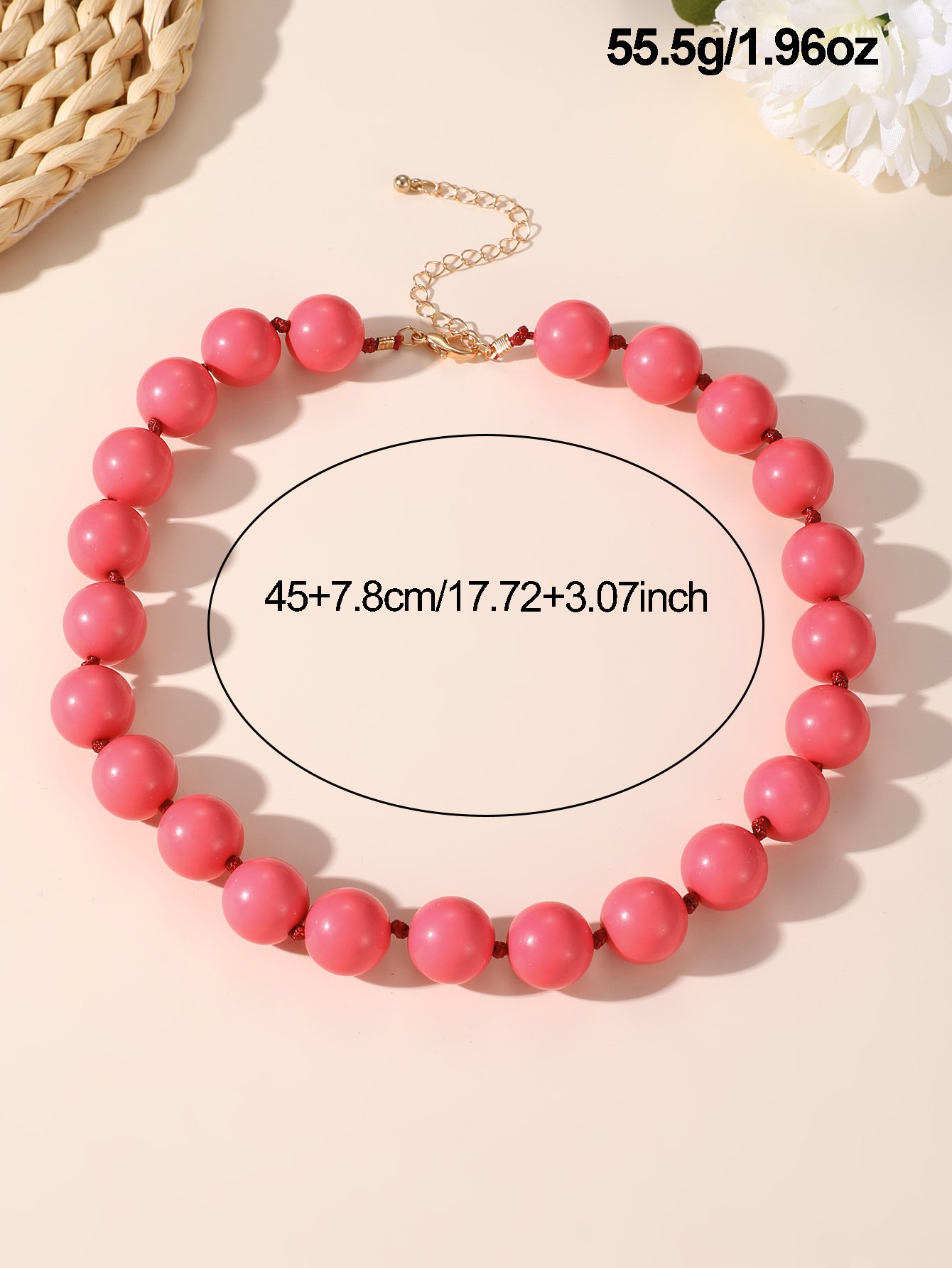 Dark Pink Beaded Necklace