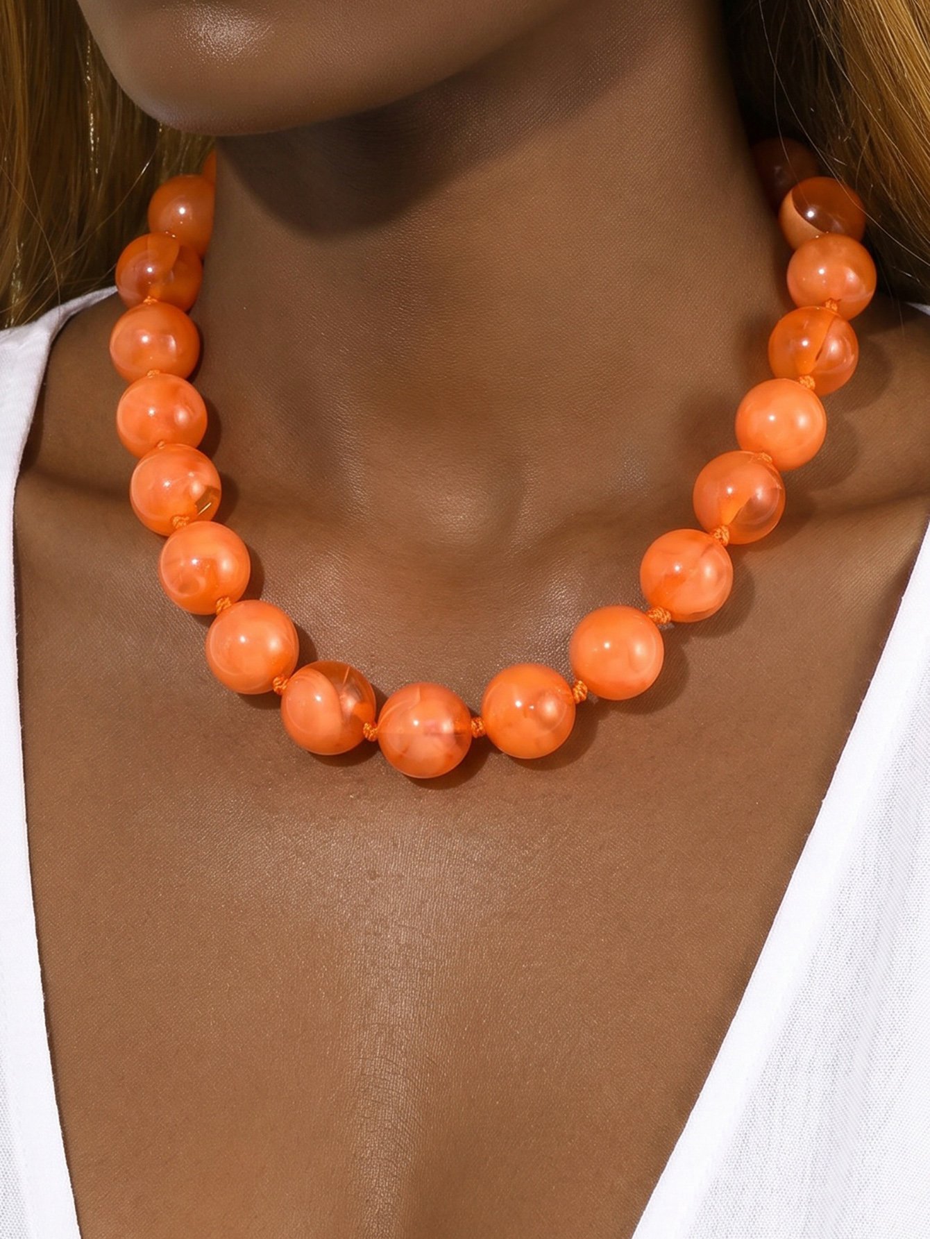 Orange Beaded Casual Necklace
