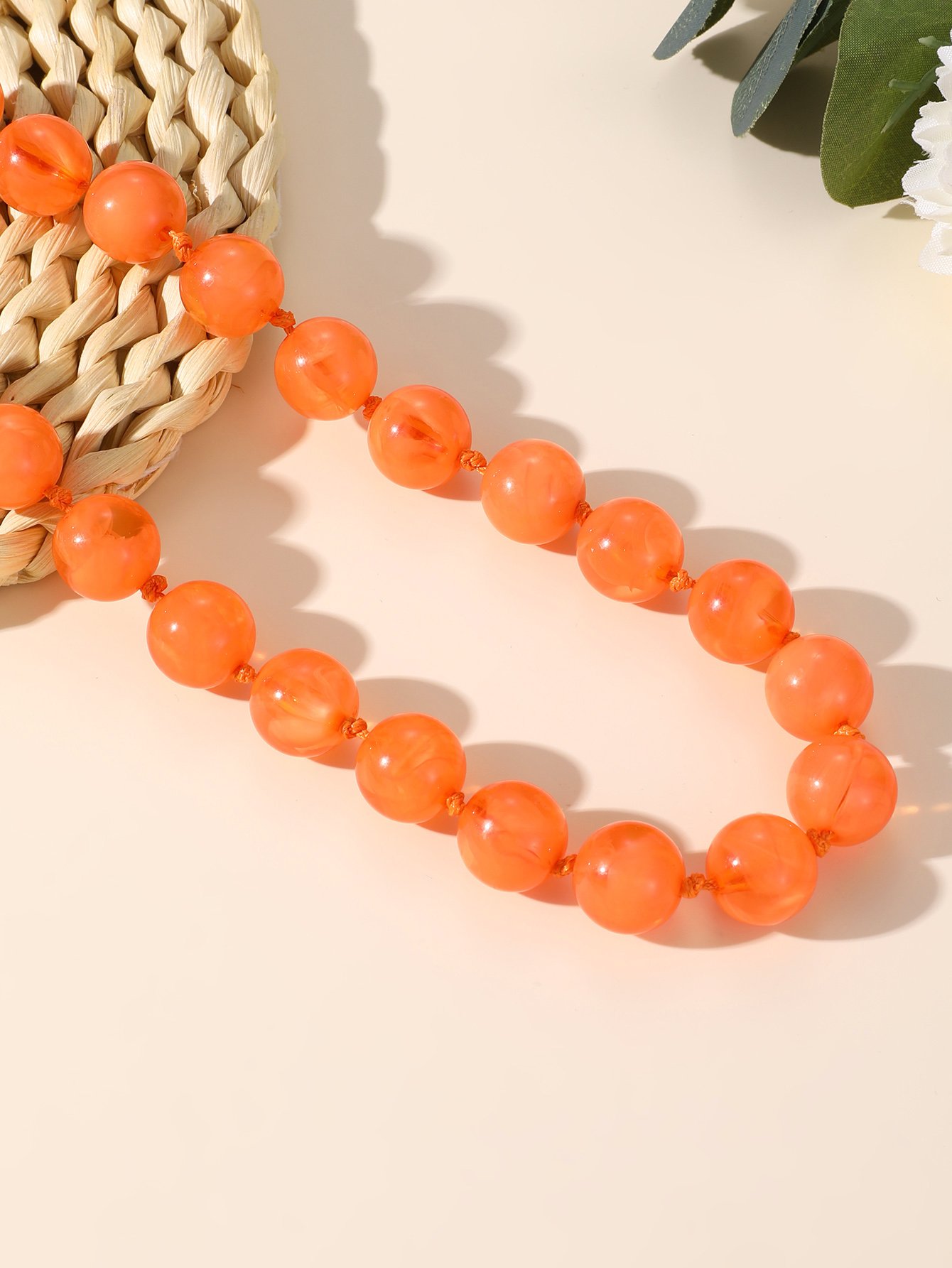 Orange Beaded Casual Necklace