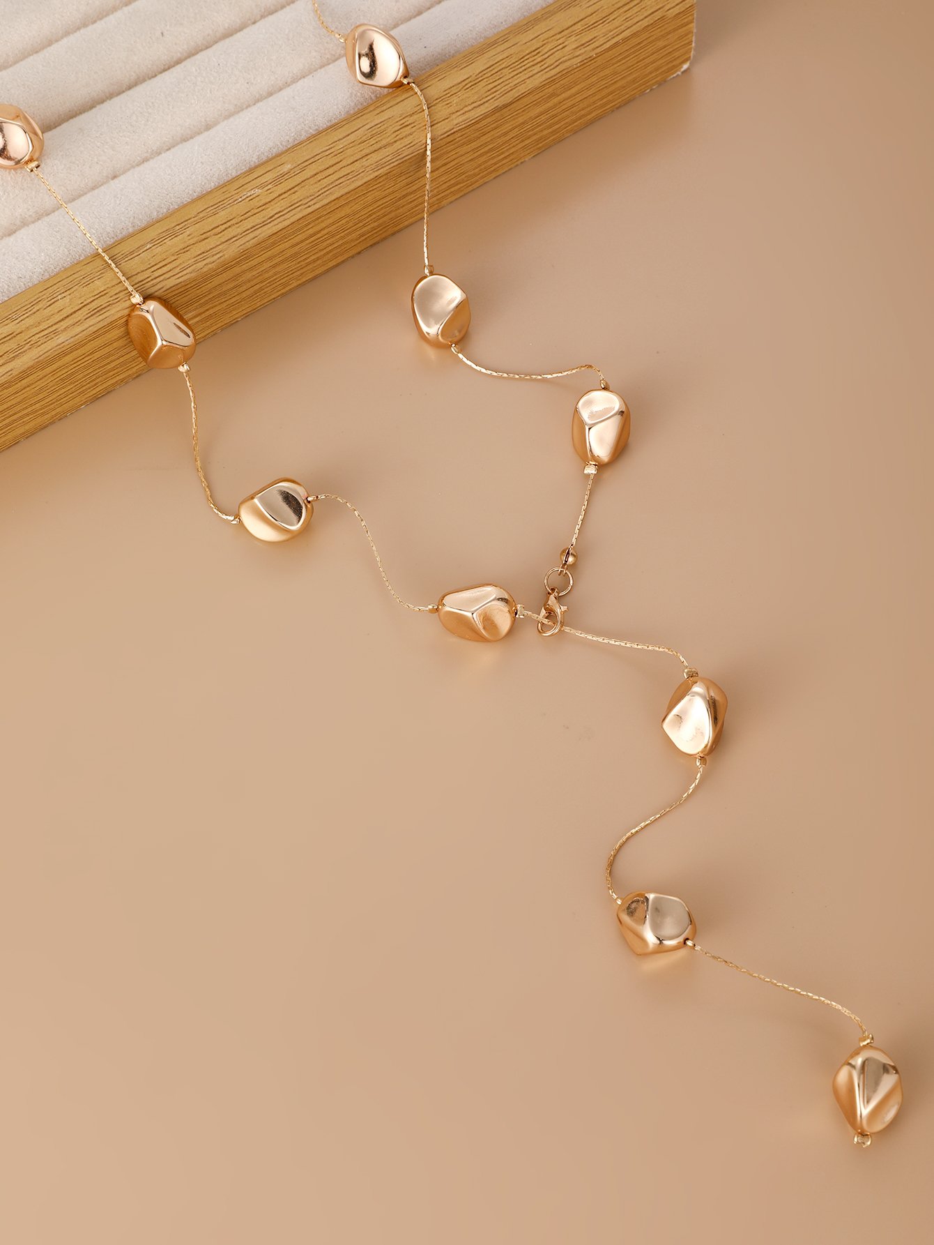 Gold Irregular Pebble Drop Necklace