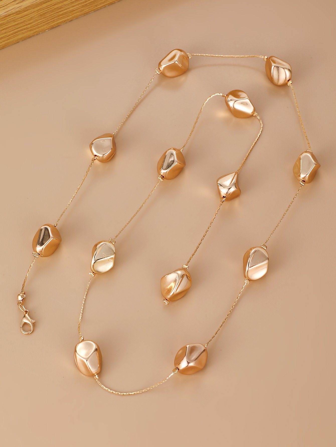 Gold Irregular Pebble Drop Necklace