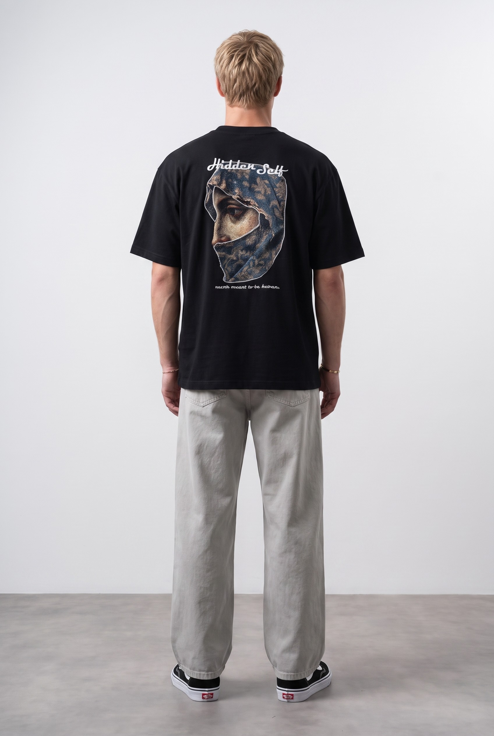 Black Oversized T-Shirt with Hidden Self Graphic Print