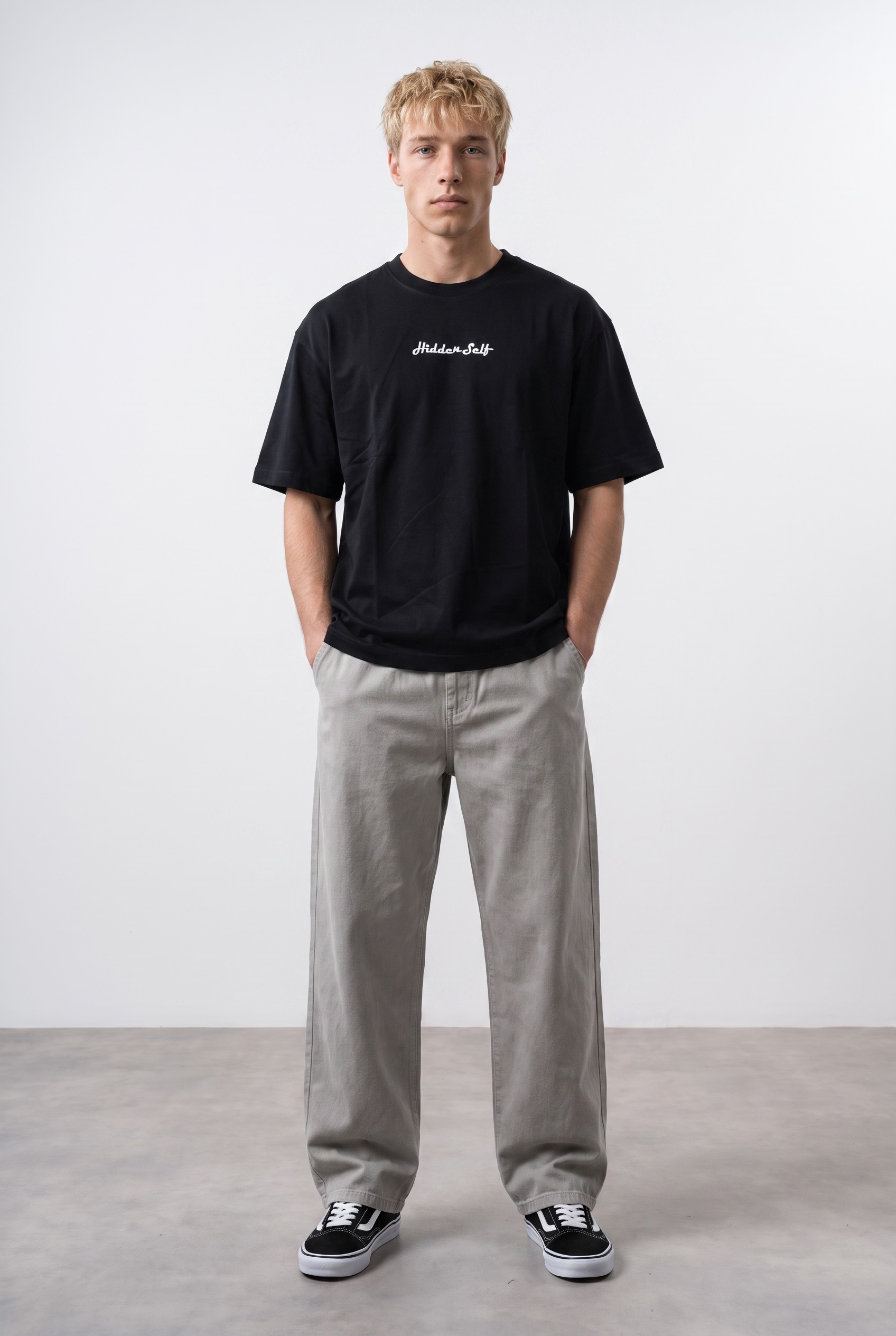Black Oversized T-Shirt with Hidden Self Graphic Print