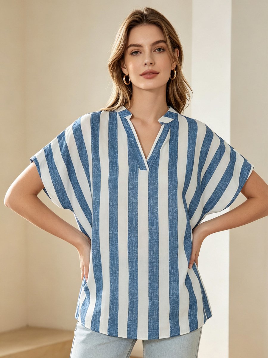 Striped V Neck Tunic Top
