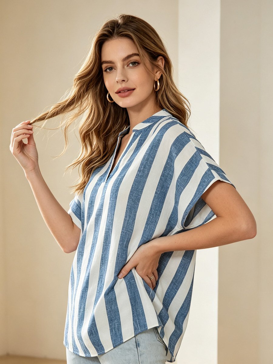 Striped V Neck Tunic Top