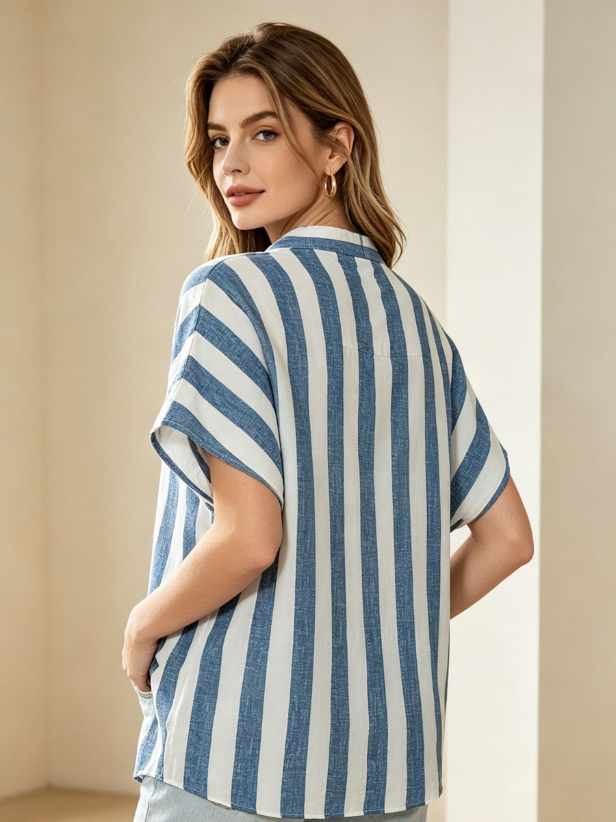 Striped V Neck Tunic Top