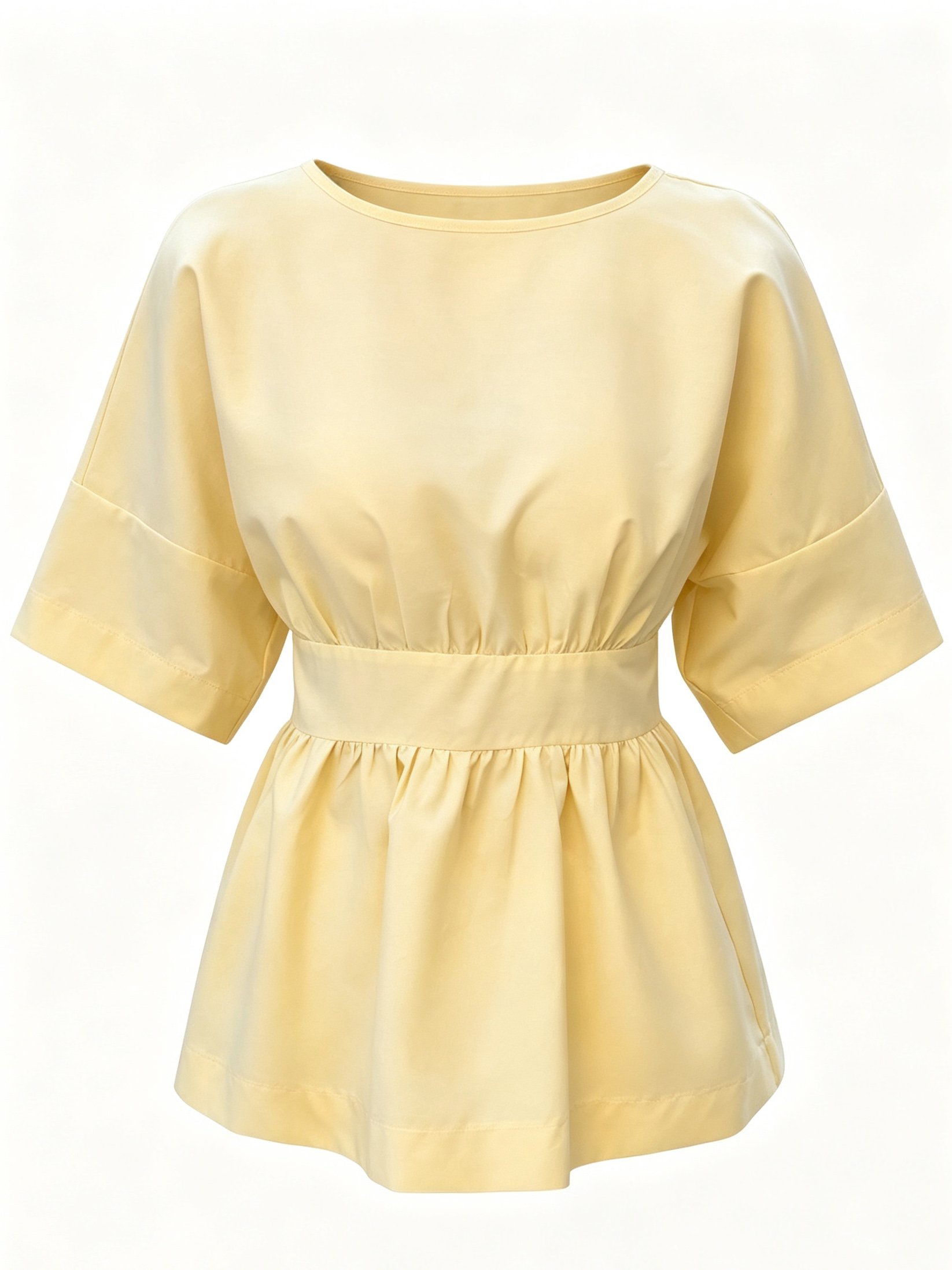Yellow Short-Sleeve Blouse with Gathered Waist