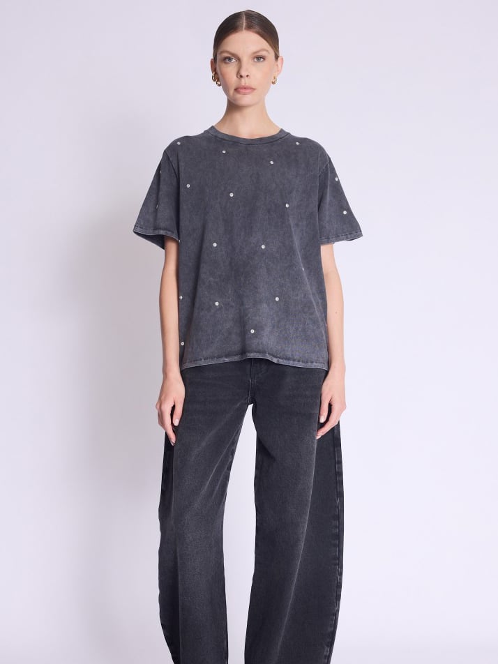 Black Washed Studded Oversized T-Shirt