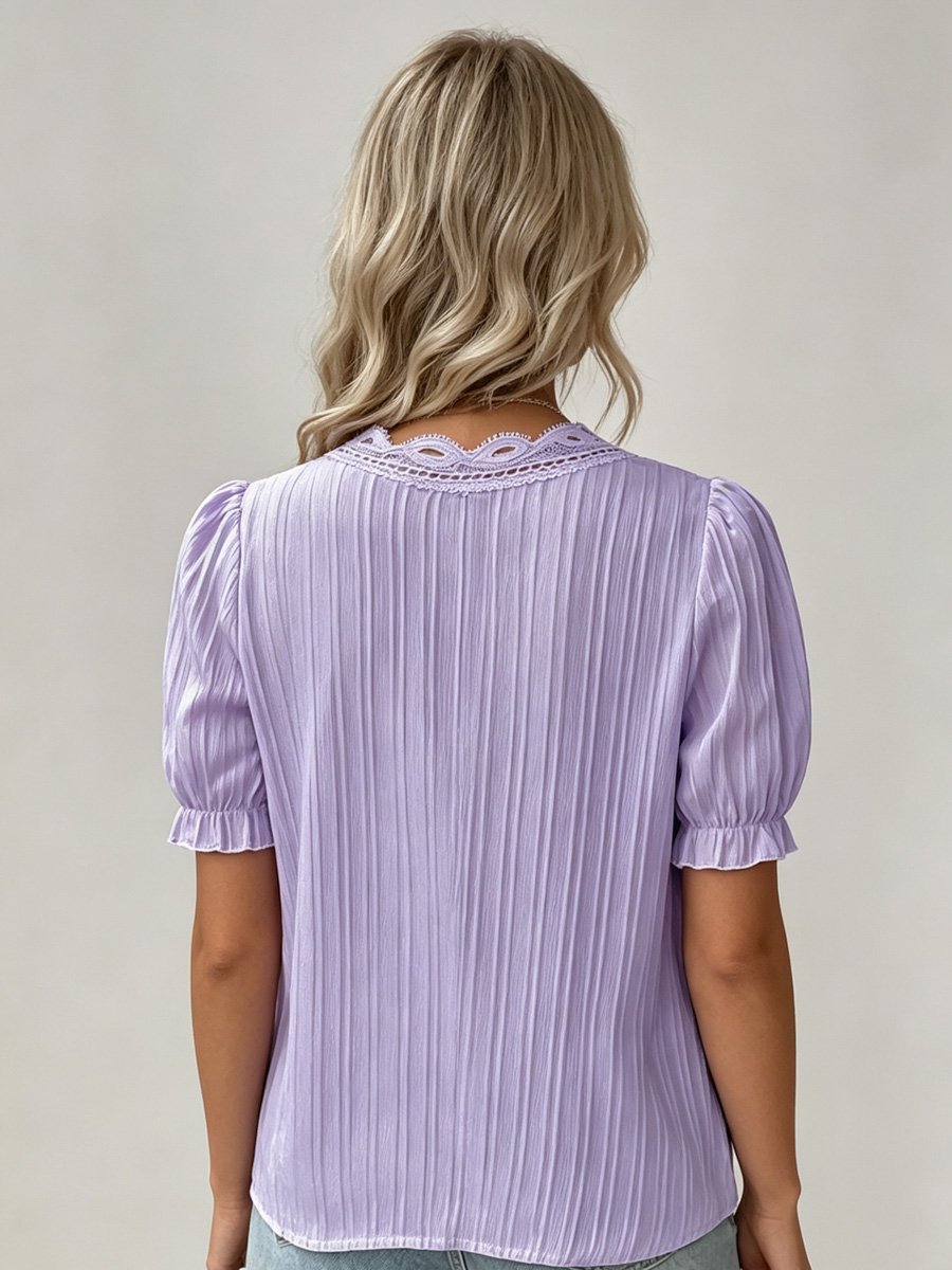 Purple Textured Blouse with Lace Detail