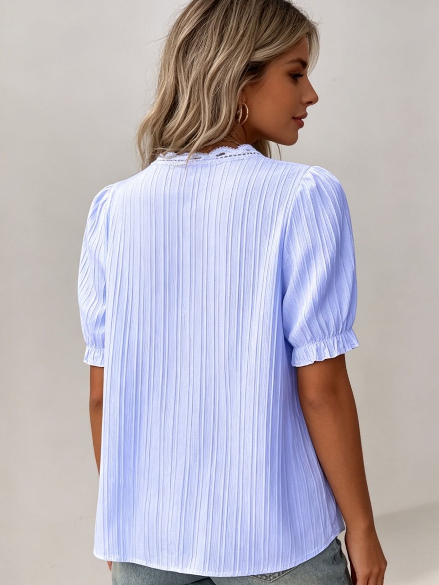 Lavender Textured Lace Trim Blouse